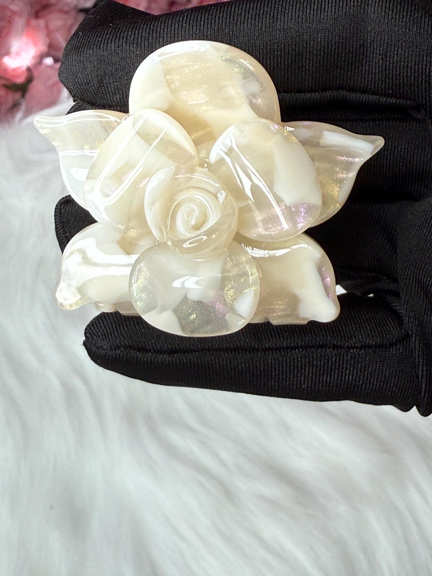 Pearl White Mini Orchid Hair Claw Clip: Flower Hair Accessory