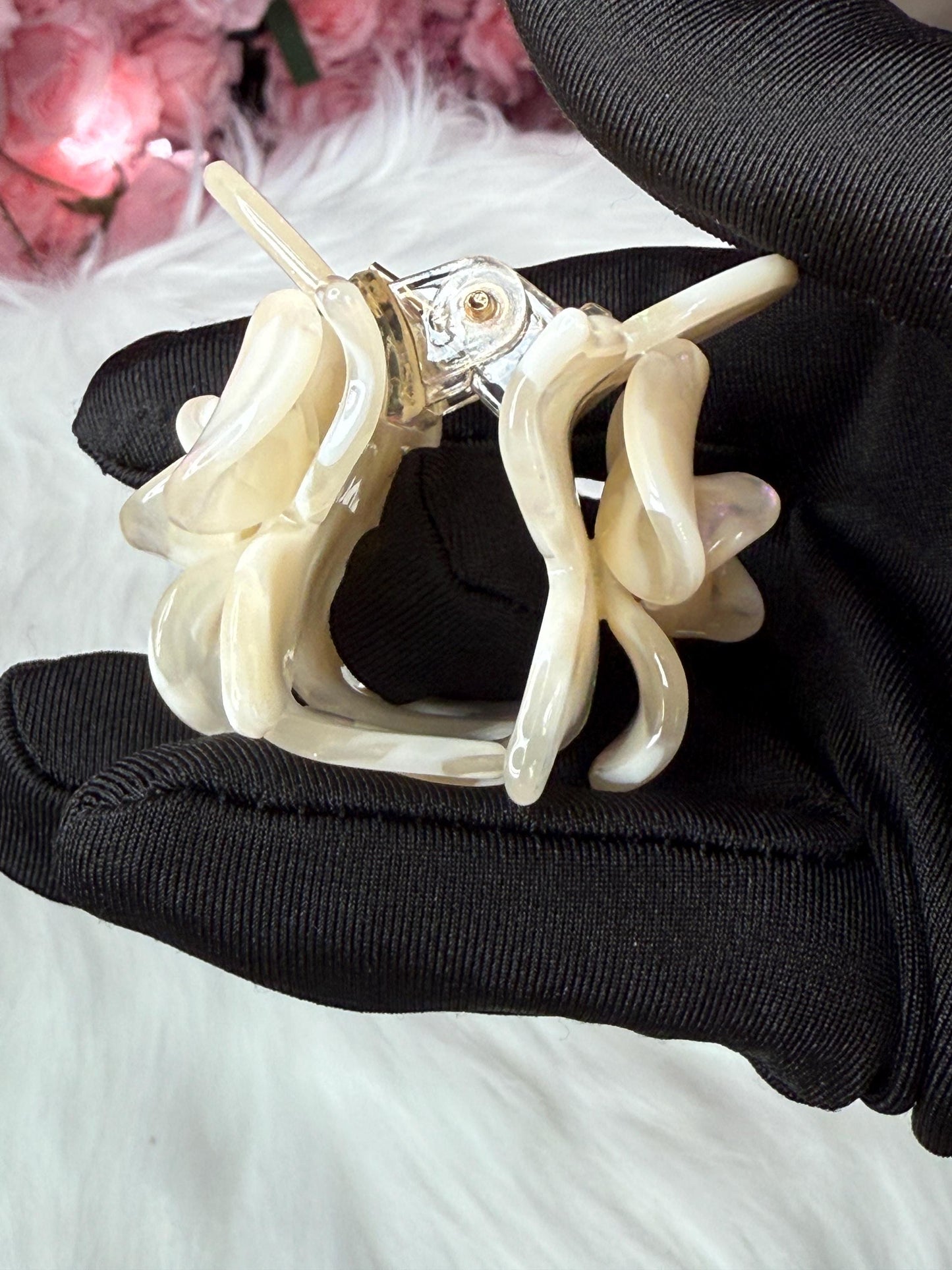 Pearl White Mini Orchid Hair Claw Clip: Flower Hair Accessory