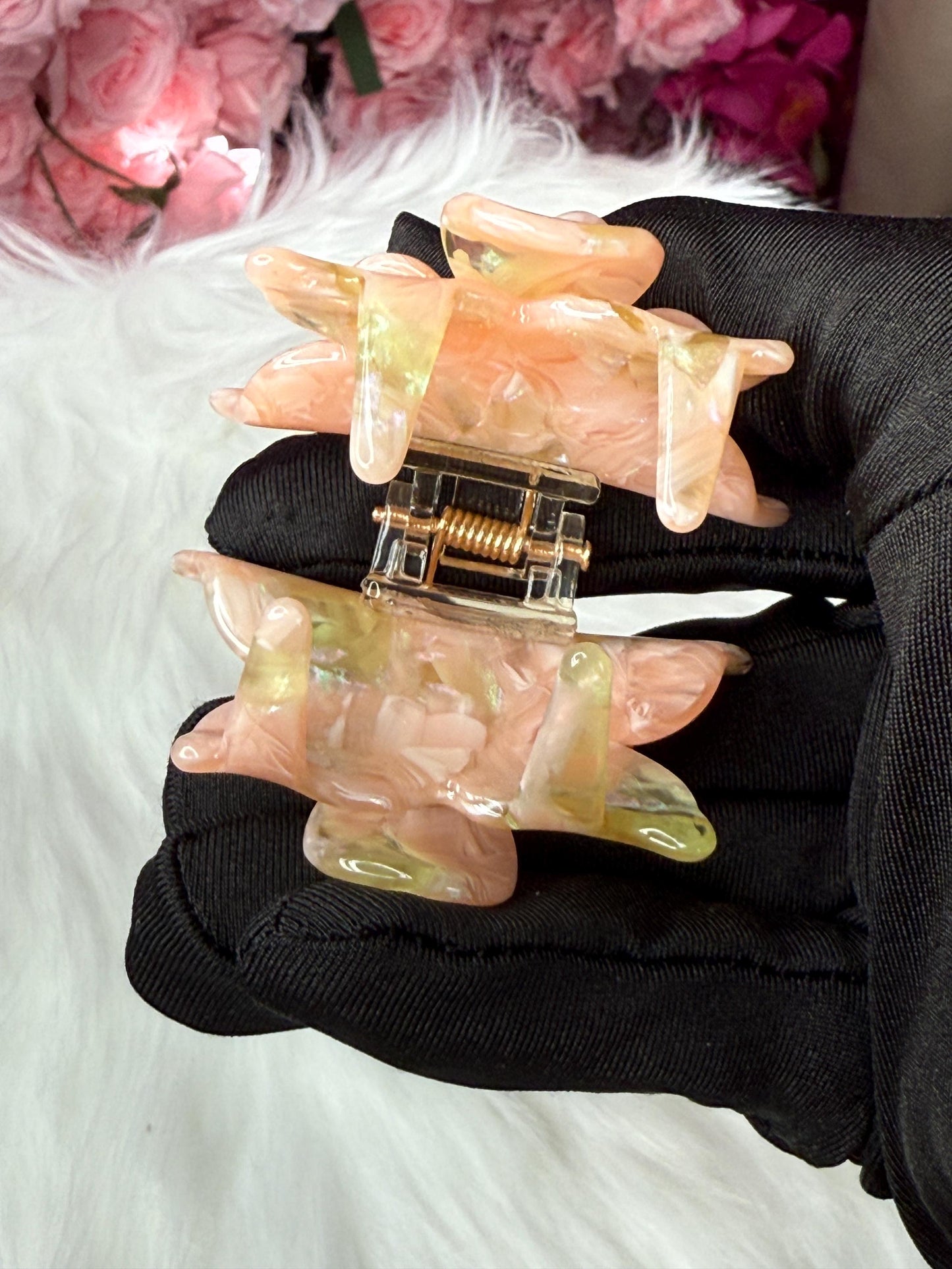 Peachy Mini Orchid Hair Claw Clip: Flower Hair Accessory