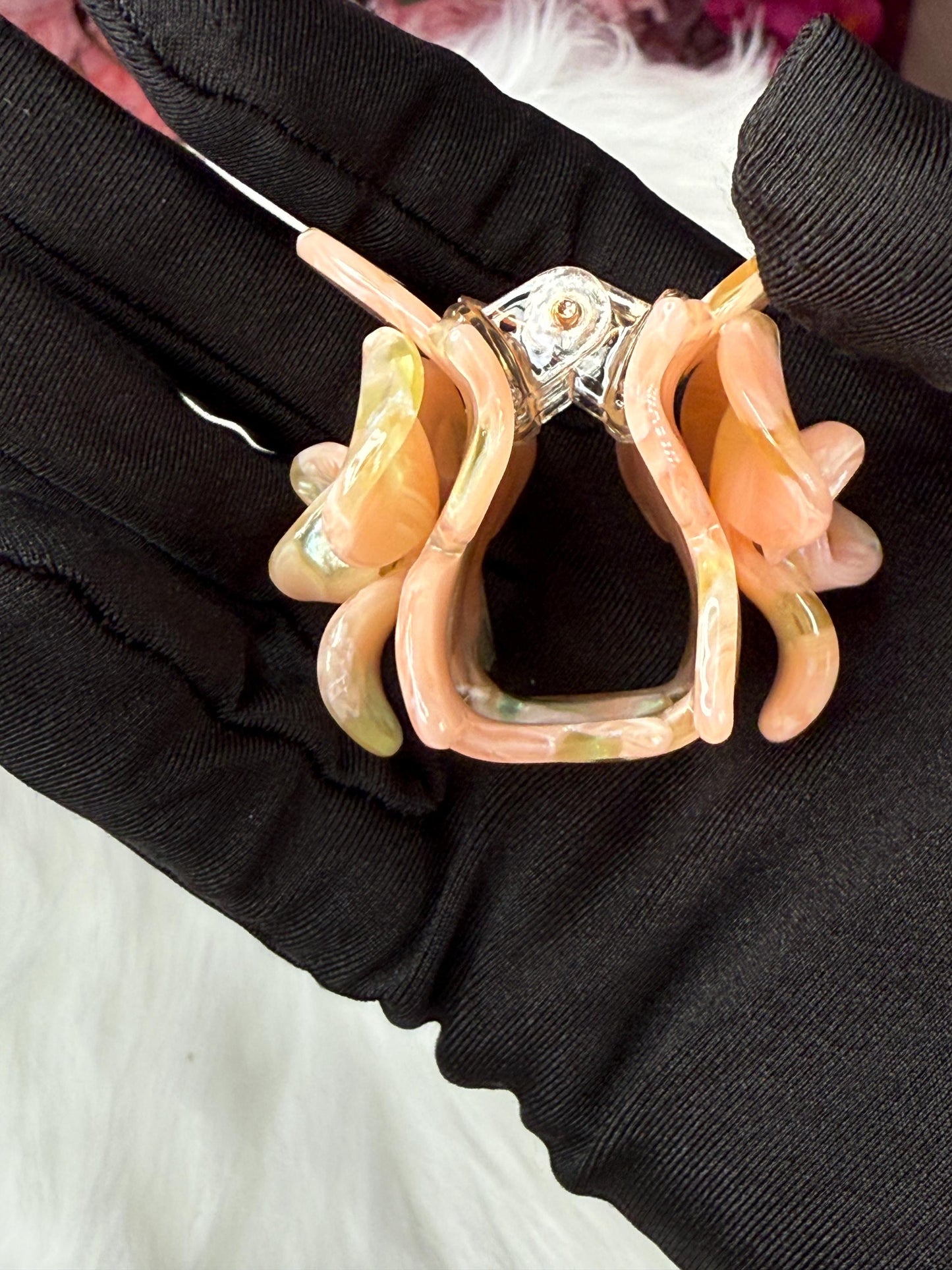 Peachy Mini Orchid Hair Claw Clip: Flower Hair Accessory