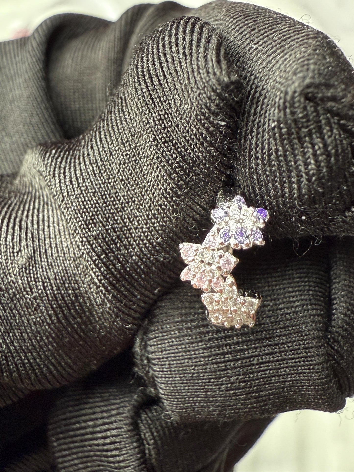Mini Orchid Flower Hoop Earrings, Sterling Silver Huggie Hoops, Dainty Floral Cluster, Cubic Zirconia Lavender Pink Jewelry