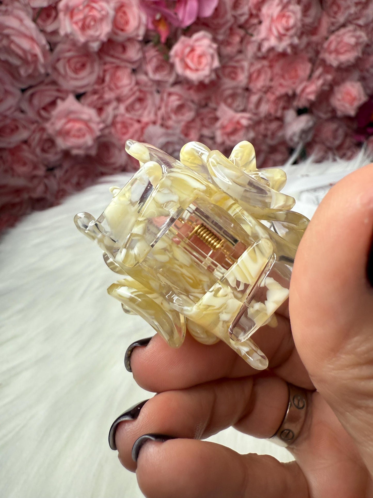 Off white Mini Orchid Hair Claw Clip: Flower Hair Accessory