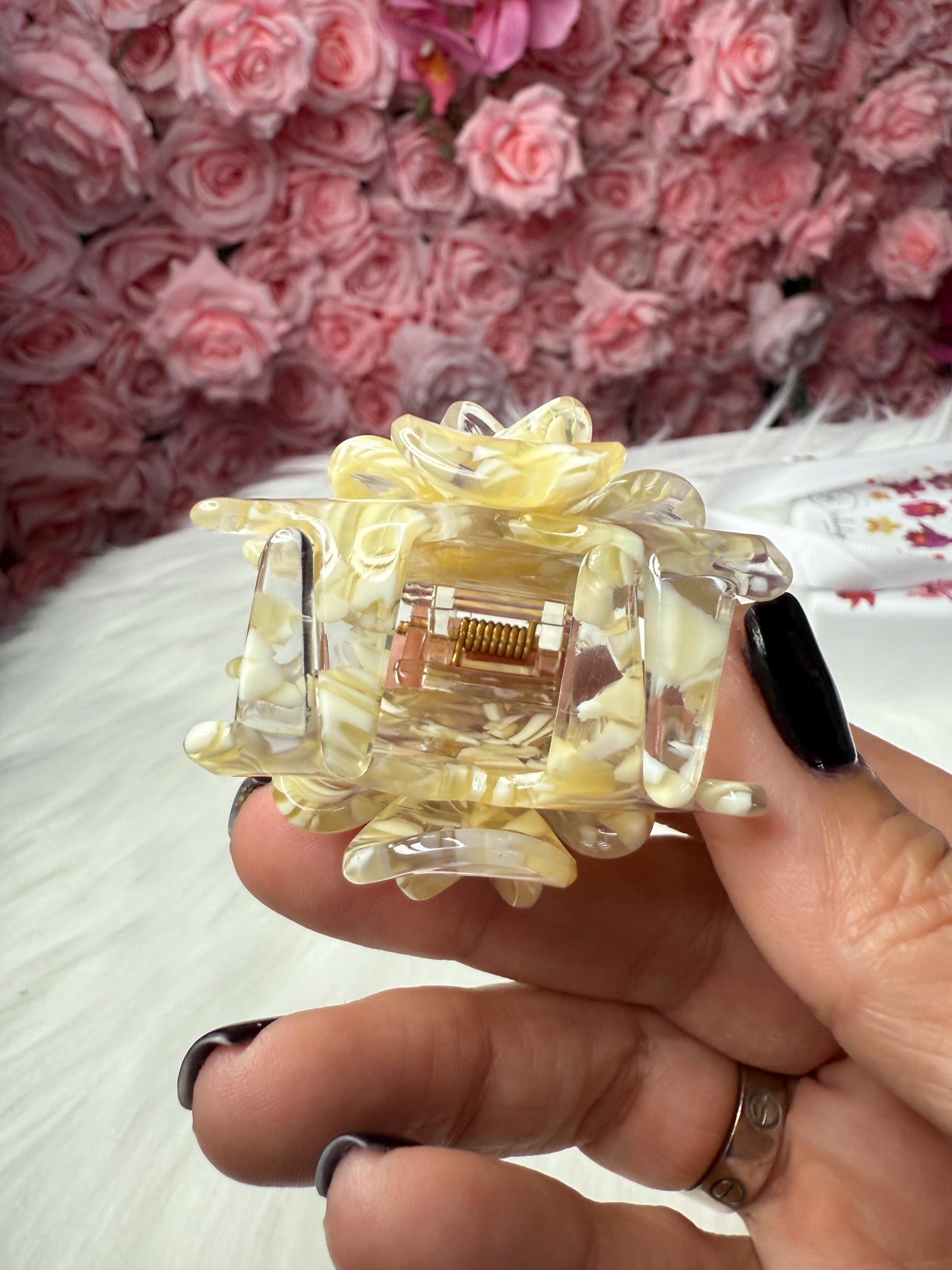 Off white Mini Orchid Hair Claw Clip: Flower Hair Accessory
