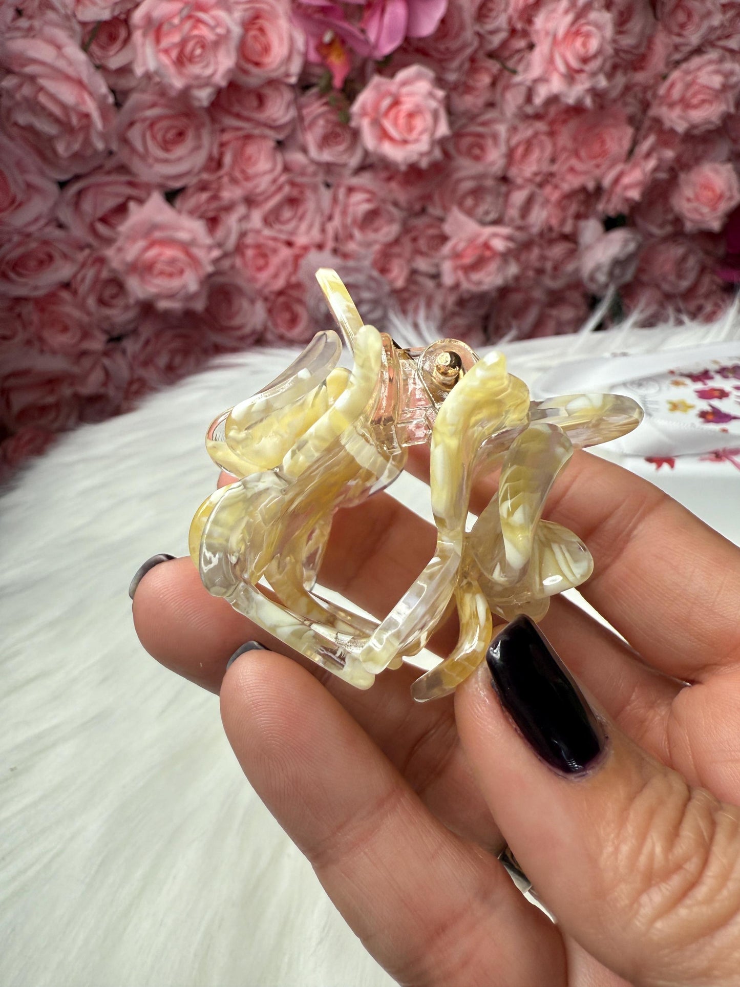 Off white Mini Orchid Hair Claw Clip: Flower Hair Accessory