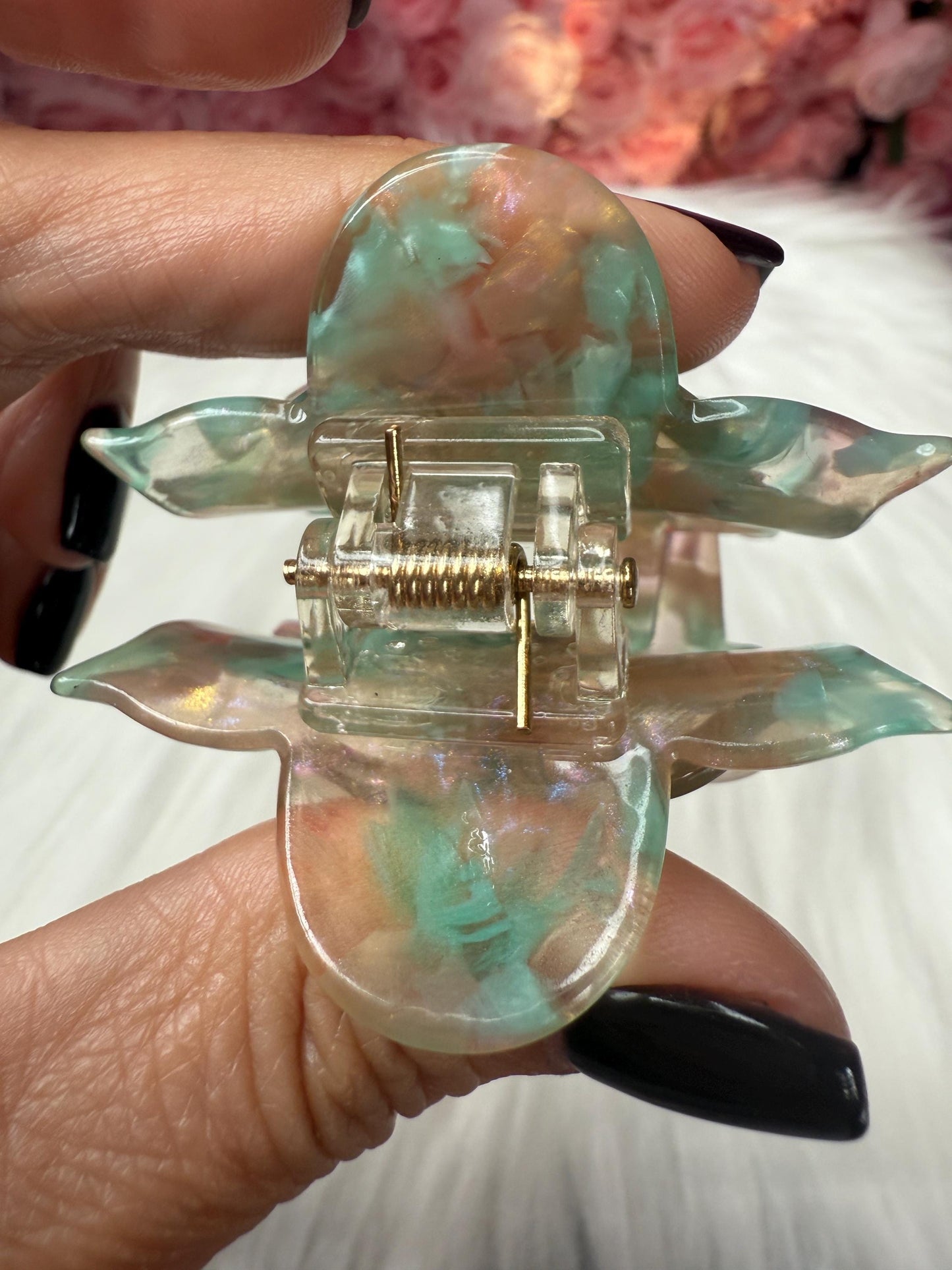 Mint Greens Mini Orchid Hair Claw Clip: Flower Hair Accessory