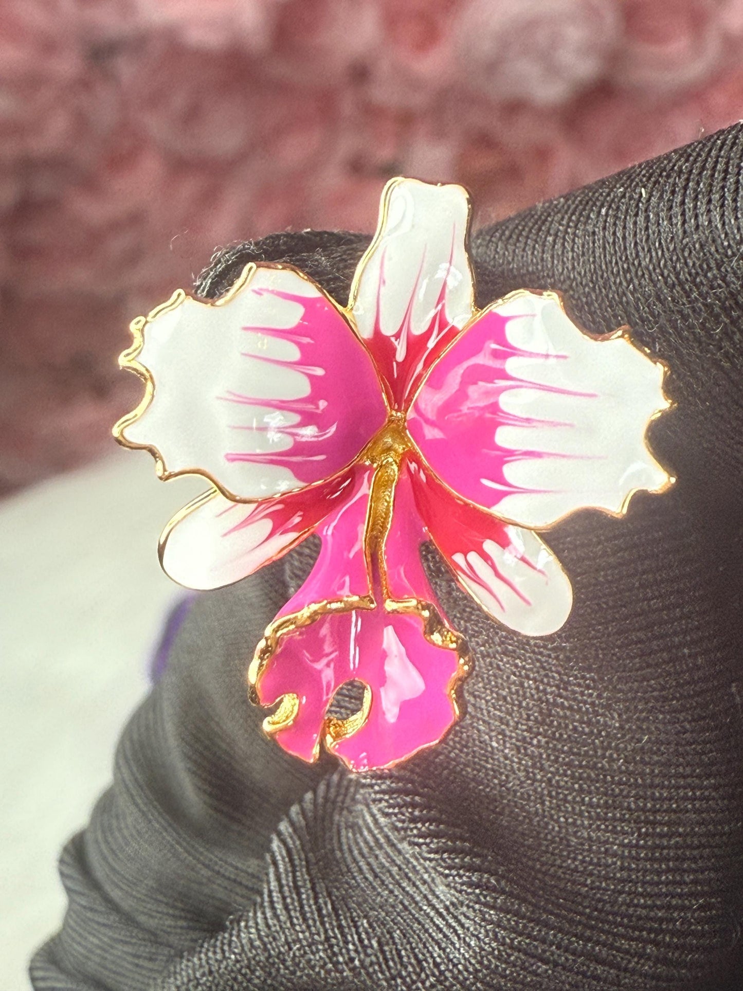 White Splash Cattleya Orchid Ring: S925 Sterling Silver - Gold plated ring