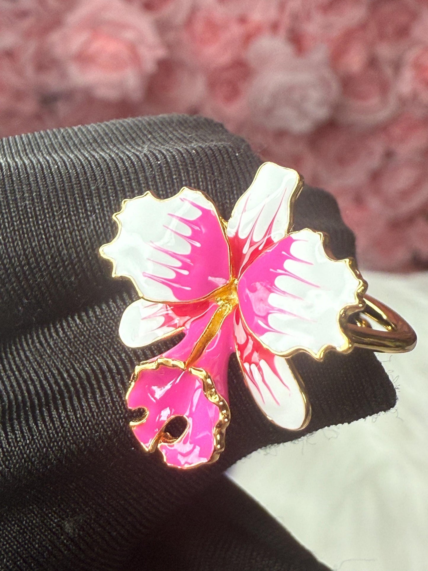 White Splash Cattleya Orchid Ring: S925 Sterling Silver - Gold plated ring