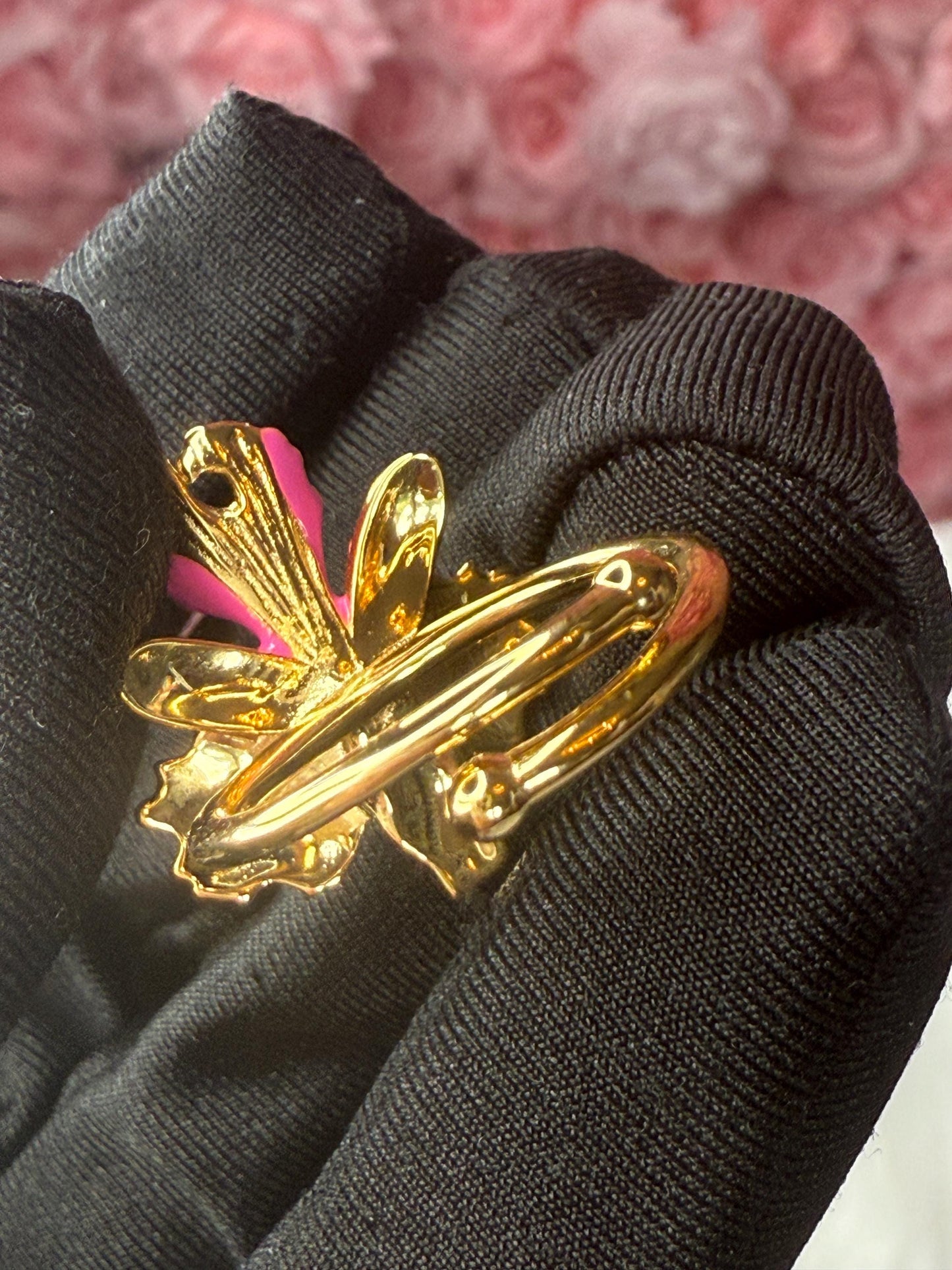 White Splash Cattleya Orchid Ring: S925 Sterling Silver - Gold plated ring
