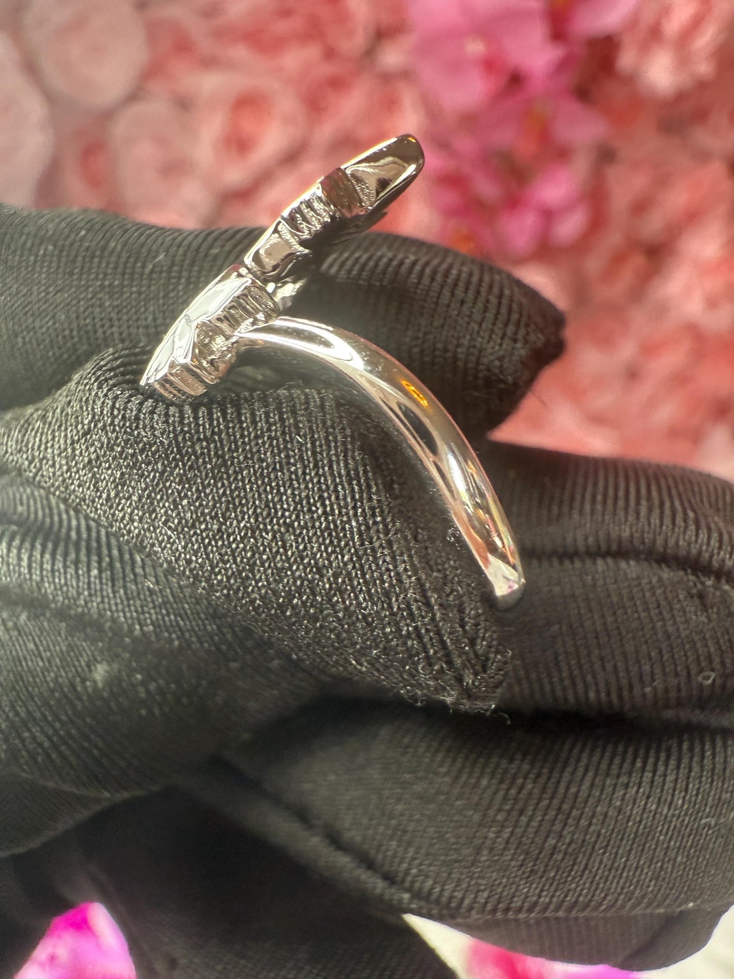 Orchid White Bloom Double Ring • White Gold Plated Unique Flower Jewelry • Gift for her