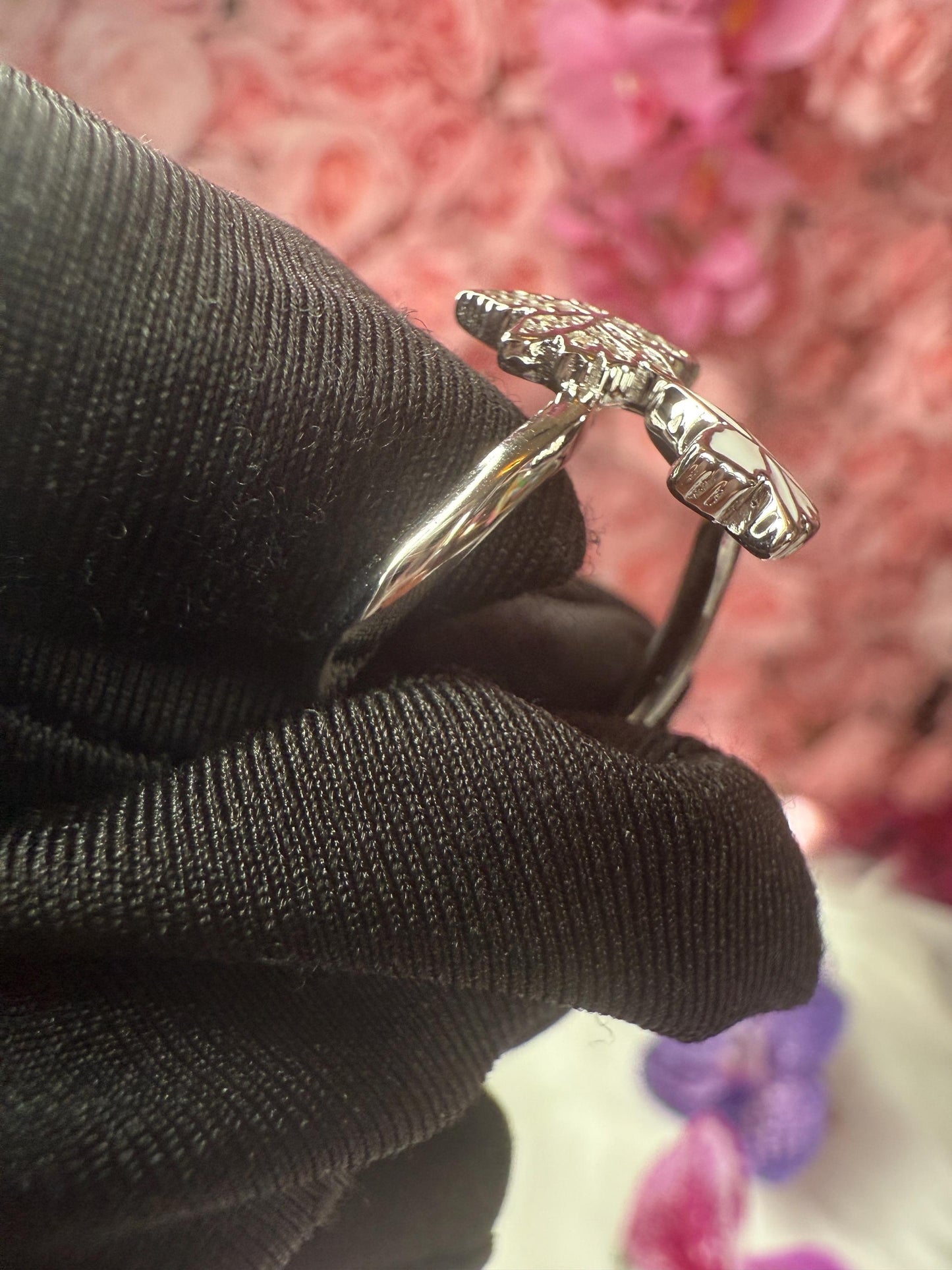 Orchid White Bloom Double Ring • White Gold Plated Unique Flower Jewelry • Gift for her