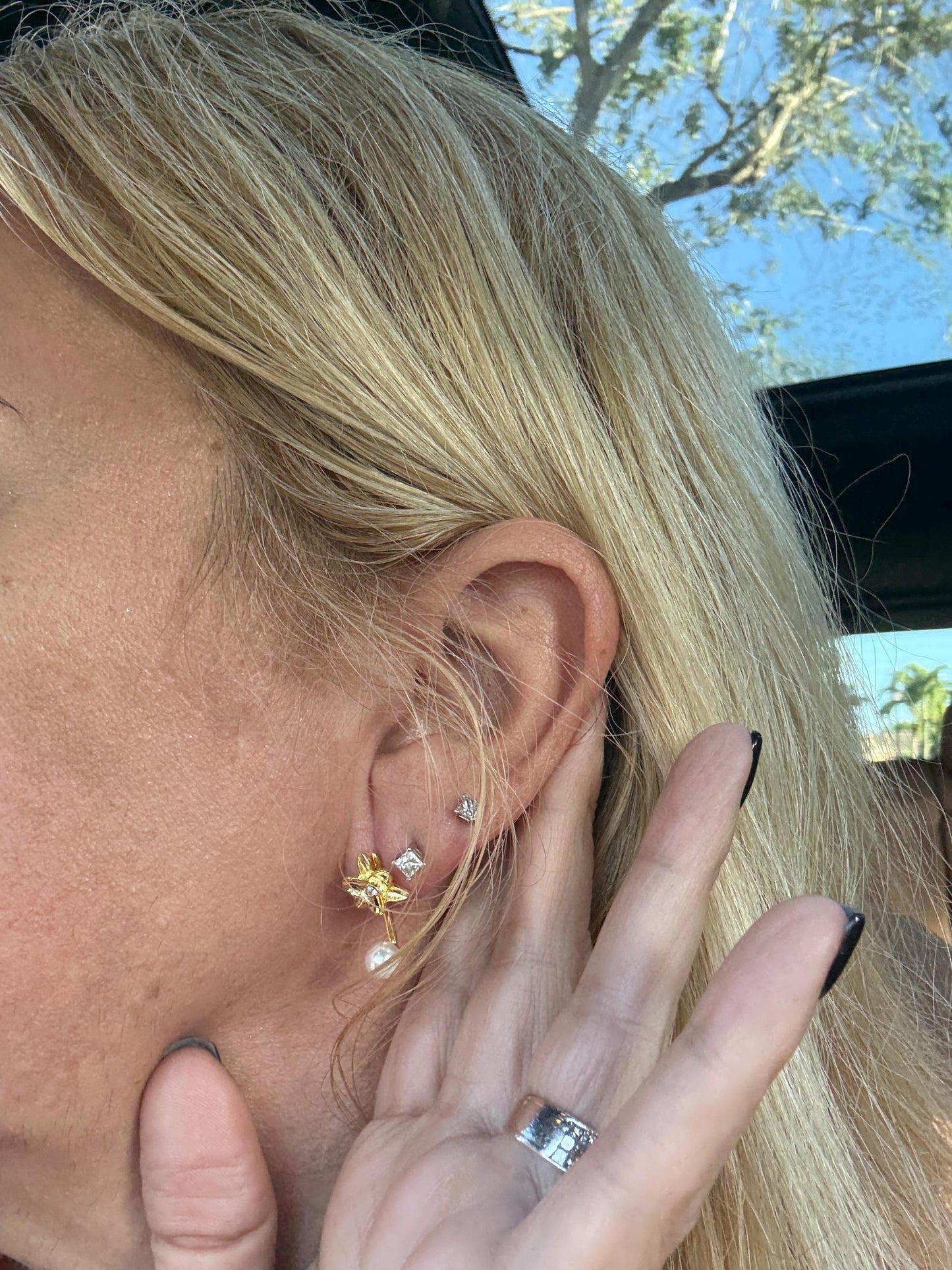 Pearl Jacket for Earrings • Versatile Earring Enhancer White Gold Plated • Stud Earring Transformer