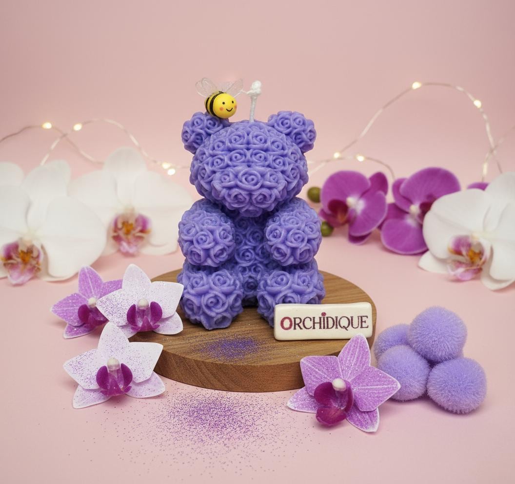 Pink Teddy Bear Soy Candle Orchid & Sea Salt Scented Decor