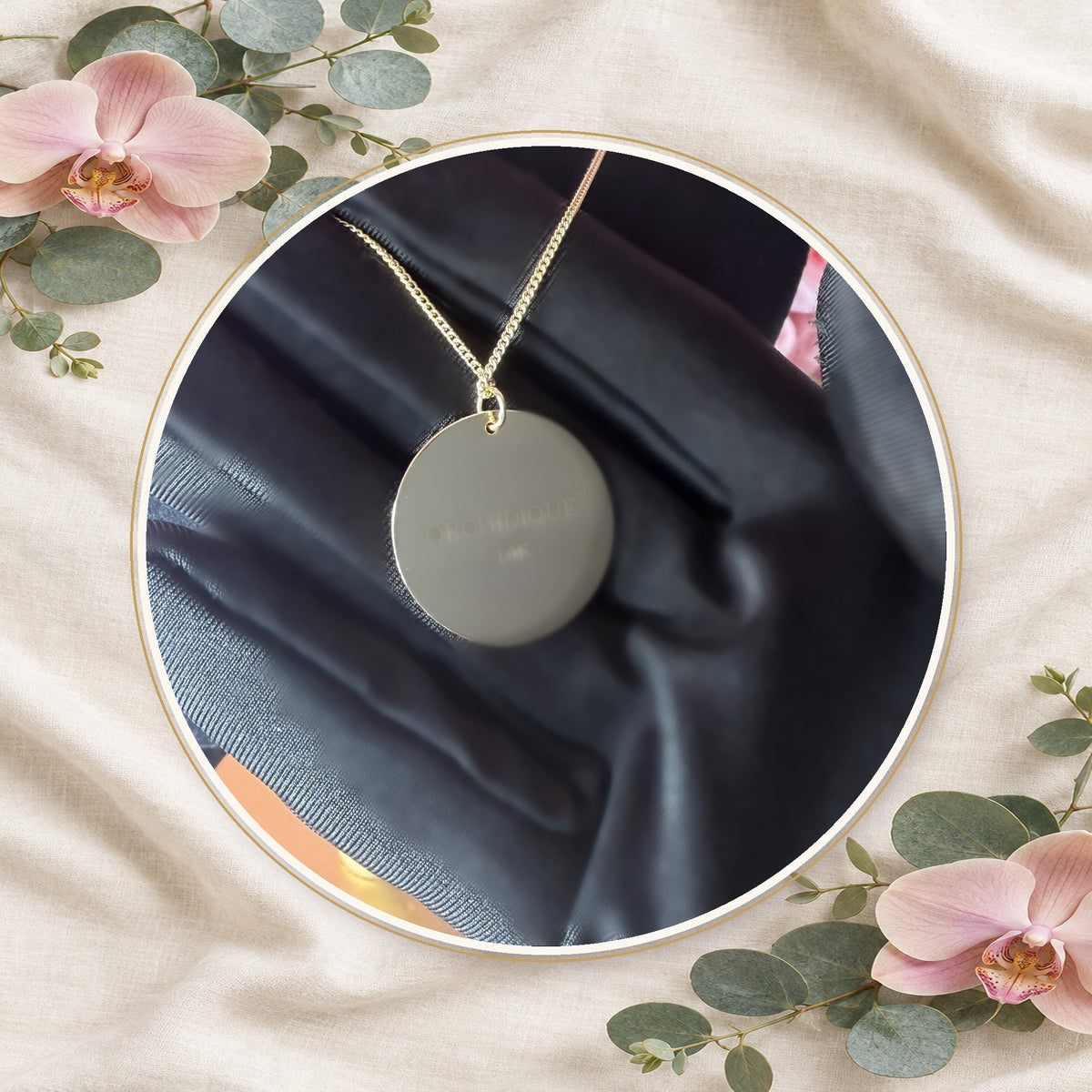 ghost orchid disc necklace, 14K gold plated sterling silver, eighth view – Orchidique