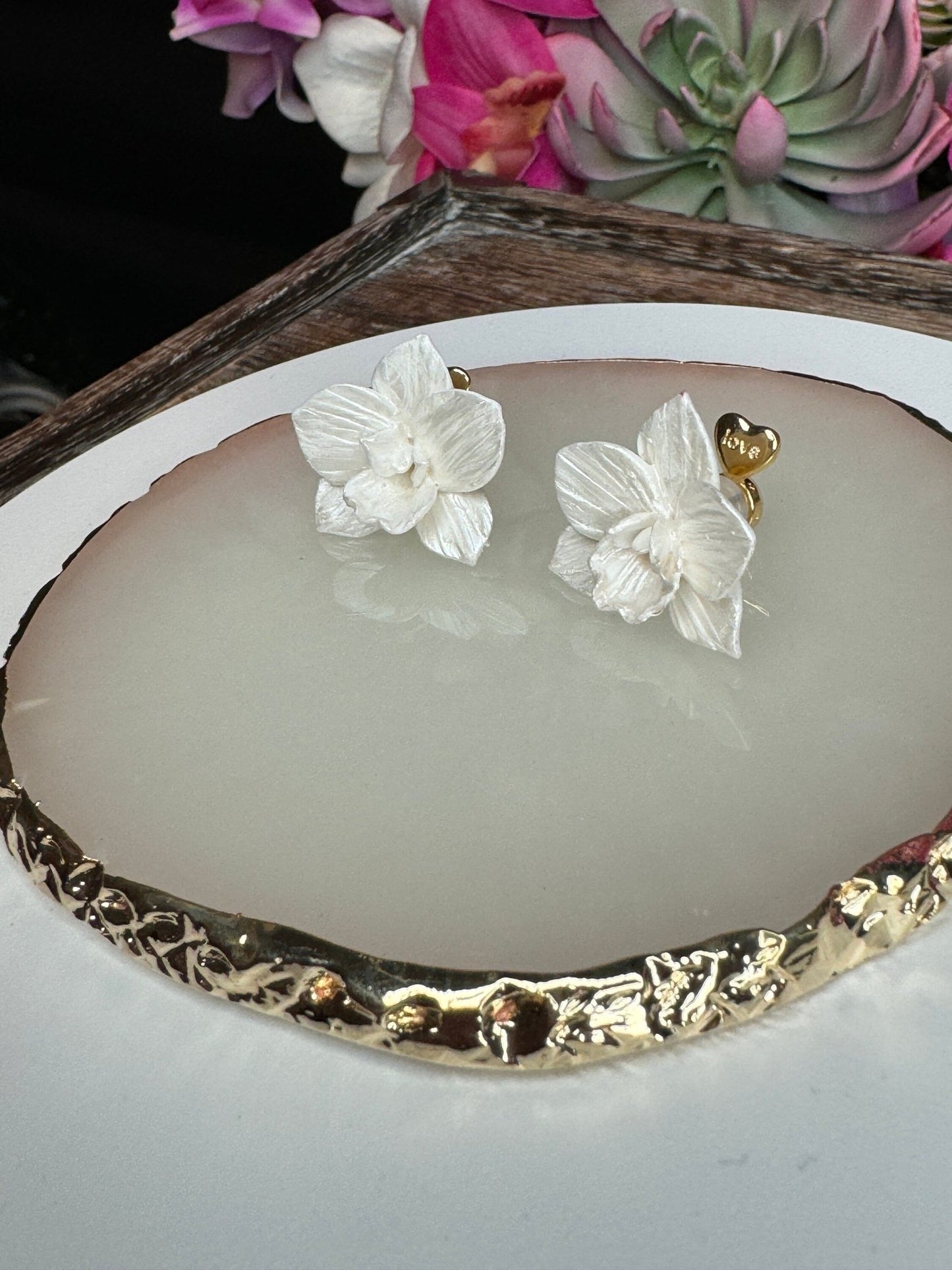 Orchidique™ Pearl Phalaenopsis Orchid Earrings • Unique Handmade Floral Jewelry • Bridal Party Gift - Orchidique