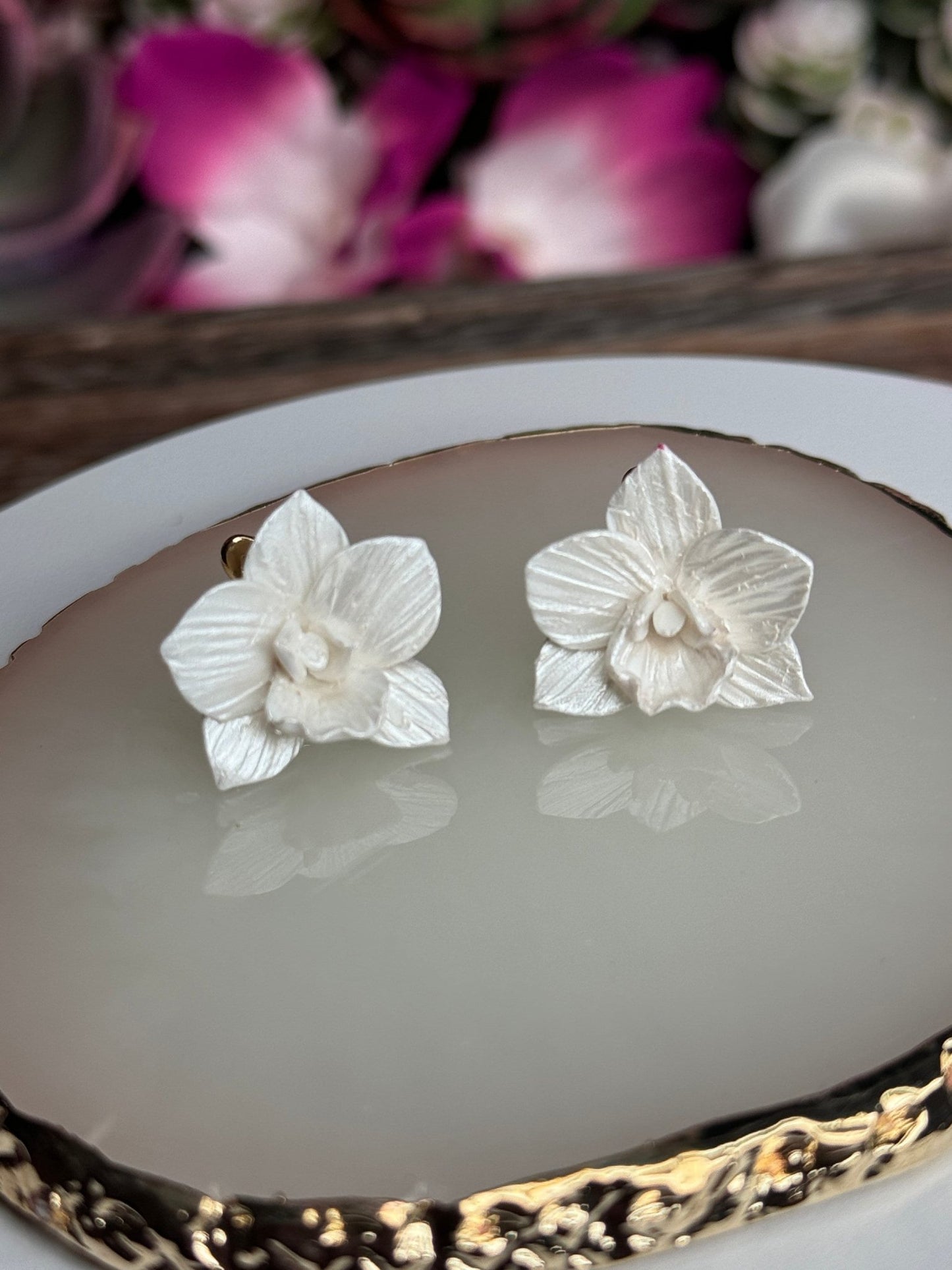 Orchidique™ Pearl Phalaenopsis Orchid Earrings • Unique Handmade Floral Jewelry • Bridal Party Gift - Orchidique