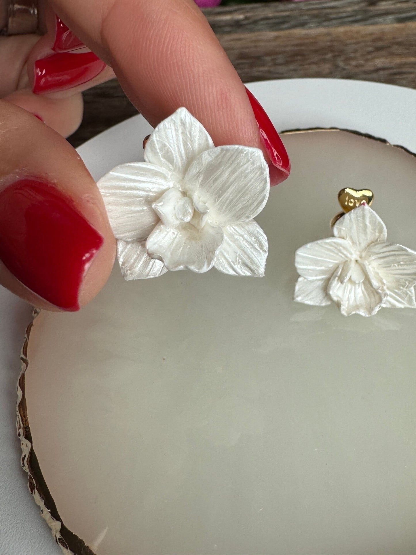 Orchidique™ Pearl Phalaenopsis Orchid Earrings • Unique Handmade Floral Jewelry • Bridal Party Gift - Orchidique