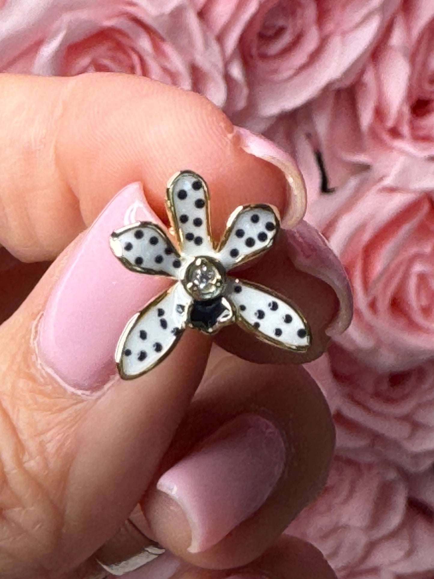 Polka Dots Wild Vanda Orchid Stud Earrings – 14k Gold Plated Sterling Silver • Orchid Enamel with Cubic Zircon •Gold Stud Earrings - Orchidique