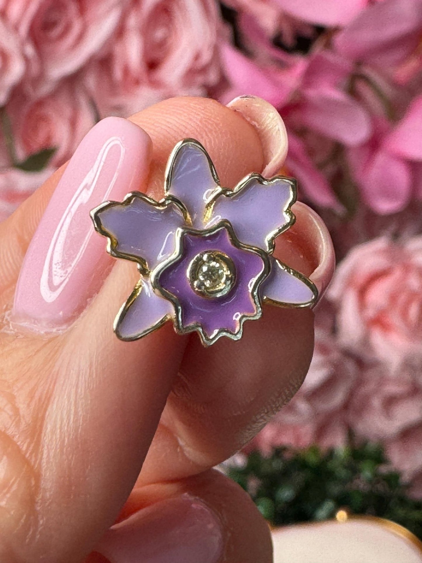 Queens : Cattleya Purple Enamel Orchid Studs • Gold Orchid Earrings • Unique Orchid Jewelry - Orchidique
