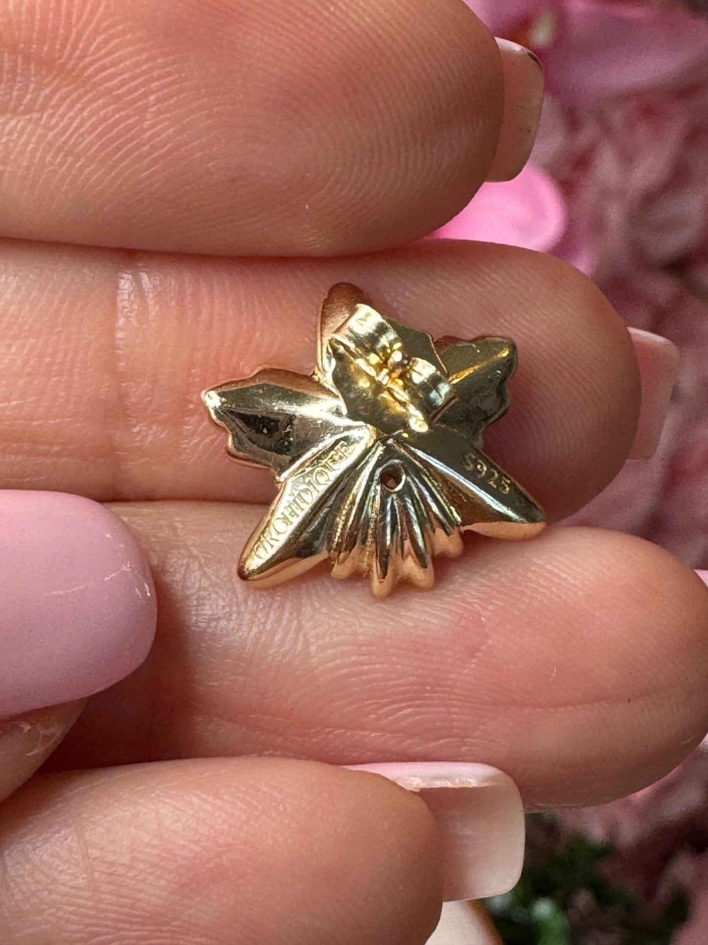 Queens : Cattleya Purple Enamel Orchid Studs • Gold Orchid Earrings • Unique Orchid Jewelry - Orchidique