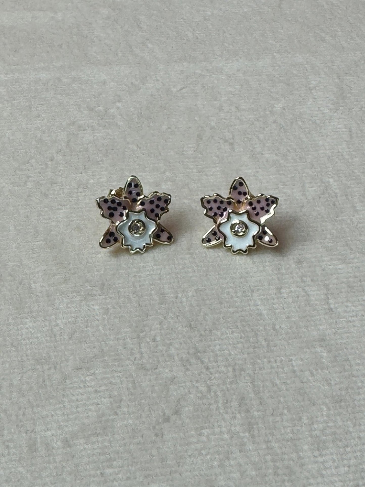 Queens : Cattleya Purple Enamel Orchid Studs • Gold Orchid Earrings • Unique Orchid Jewelry - Orchidique