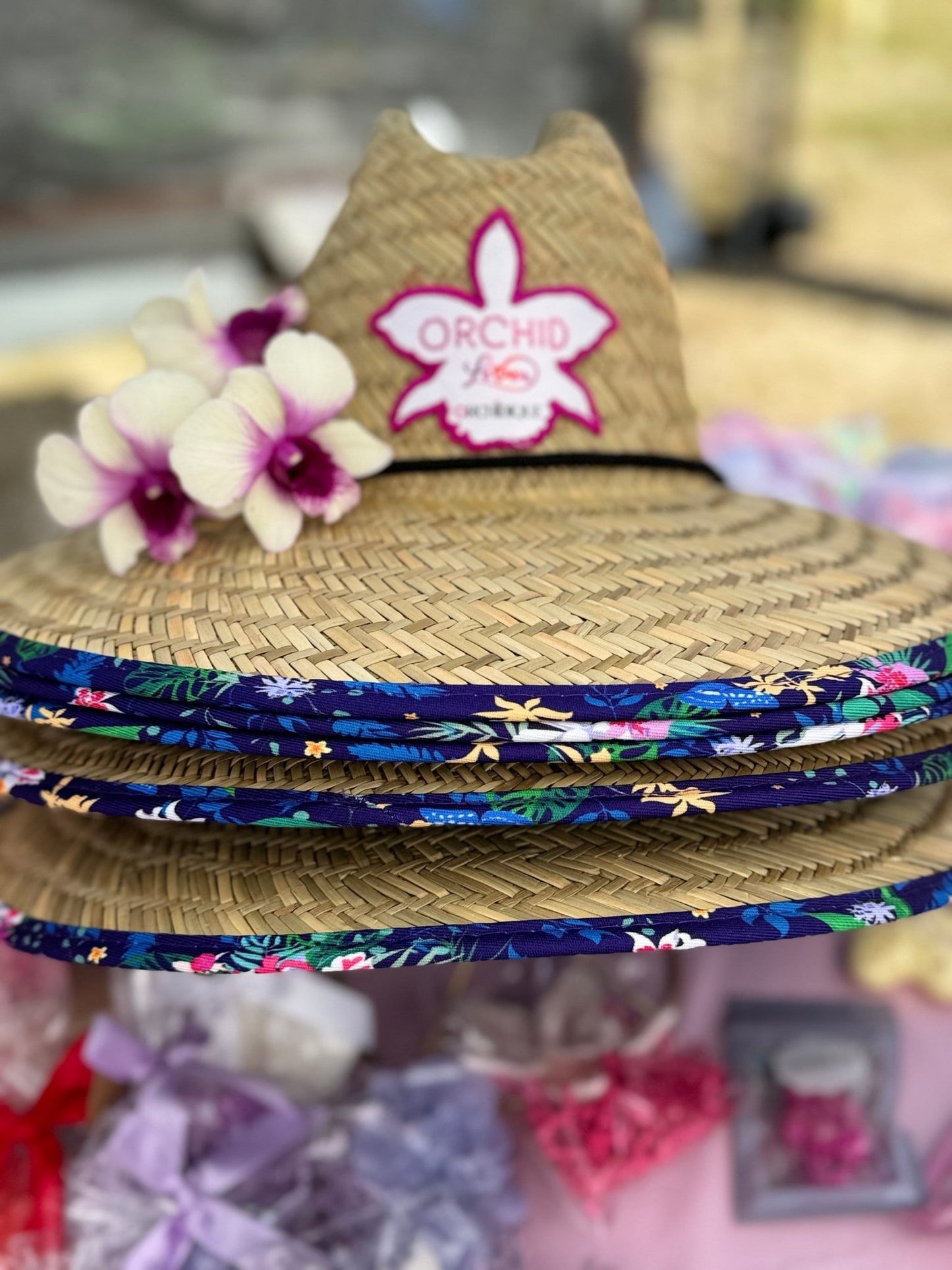 Straw Hat with Midnight Orchids • Garden & Beach Ready • Perfect Gift for Her - Orchidique