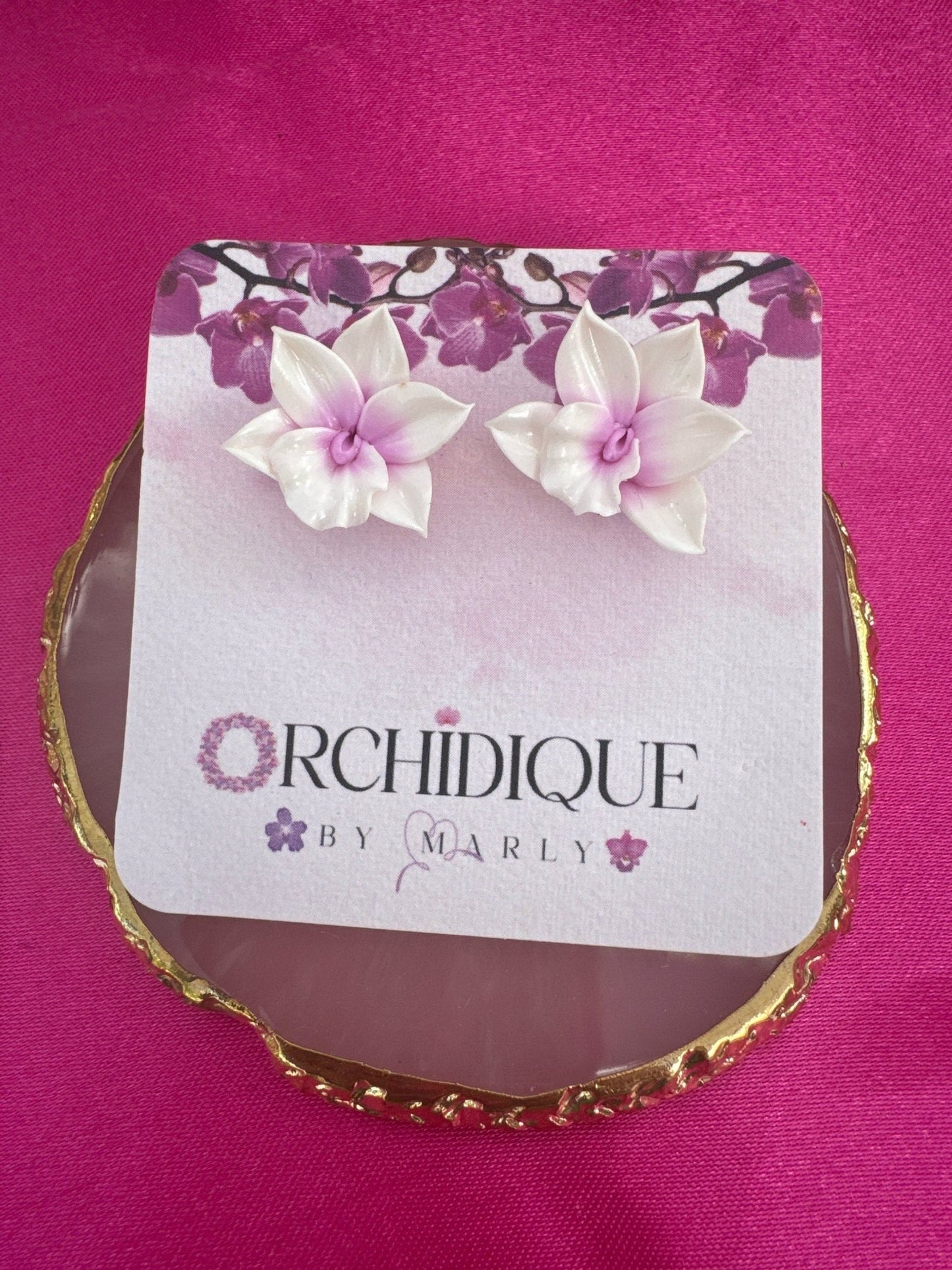 Whimsical: White and Pink Cattleya Orchid Earrings • Handmade Flower Jewelry • Bridesmaid Gift• Flower Earrings - Orchidique