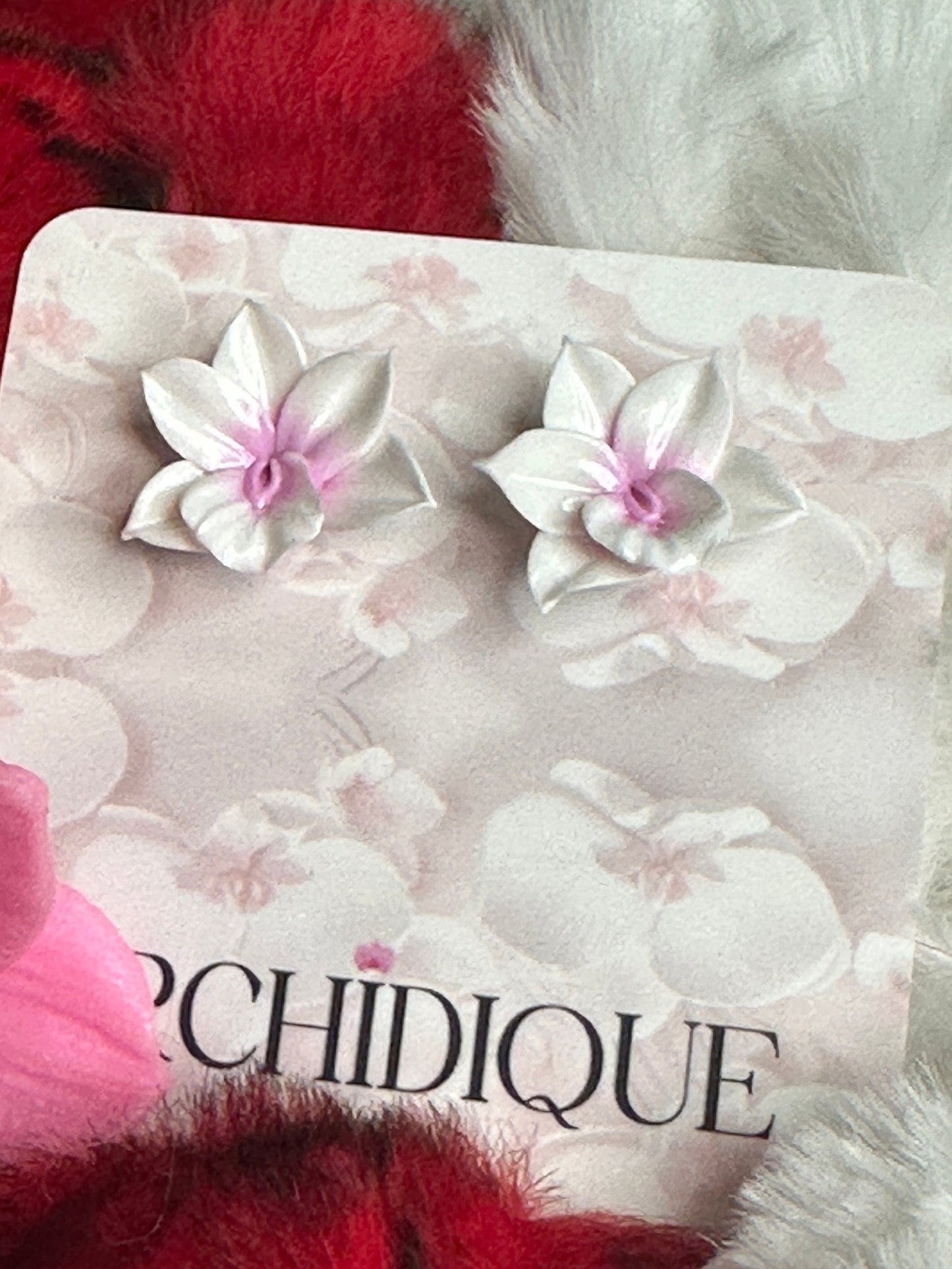 Whimsical: White and Pink Cattleya Orchid Earrings • Handmade Flower Jewelry • Bridesmaid Gift• Flower Earrings - Orchidique