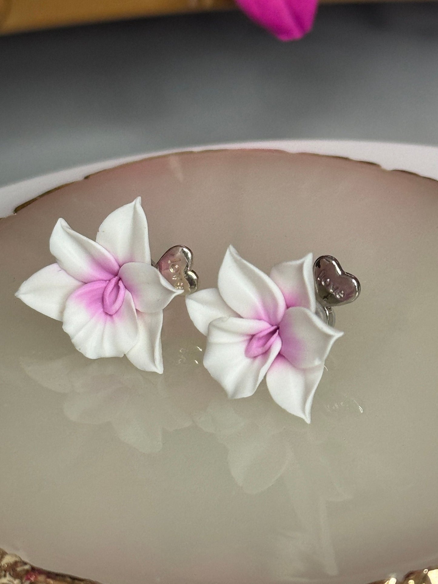 Whimsical: White and Pink Cattleya Orchid Earrings • Handmade Flower Jewelry • Bridesmaid Gift• Flower Earrings - Orchidique