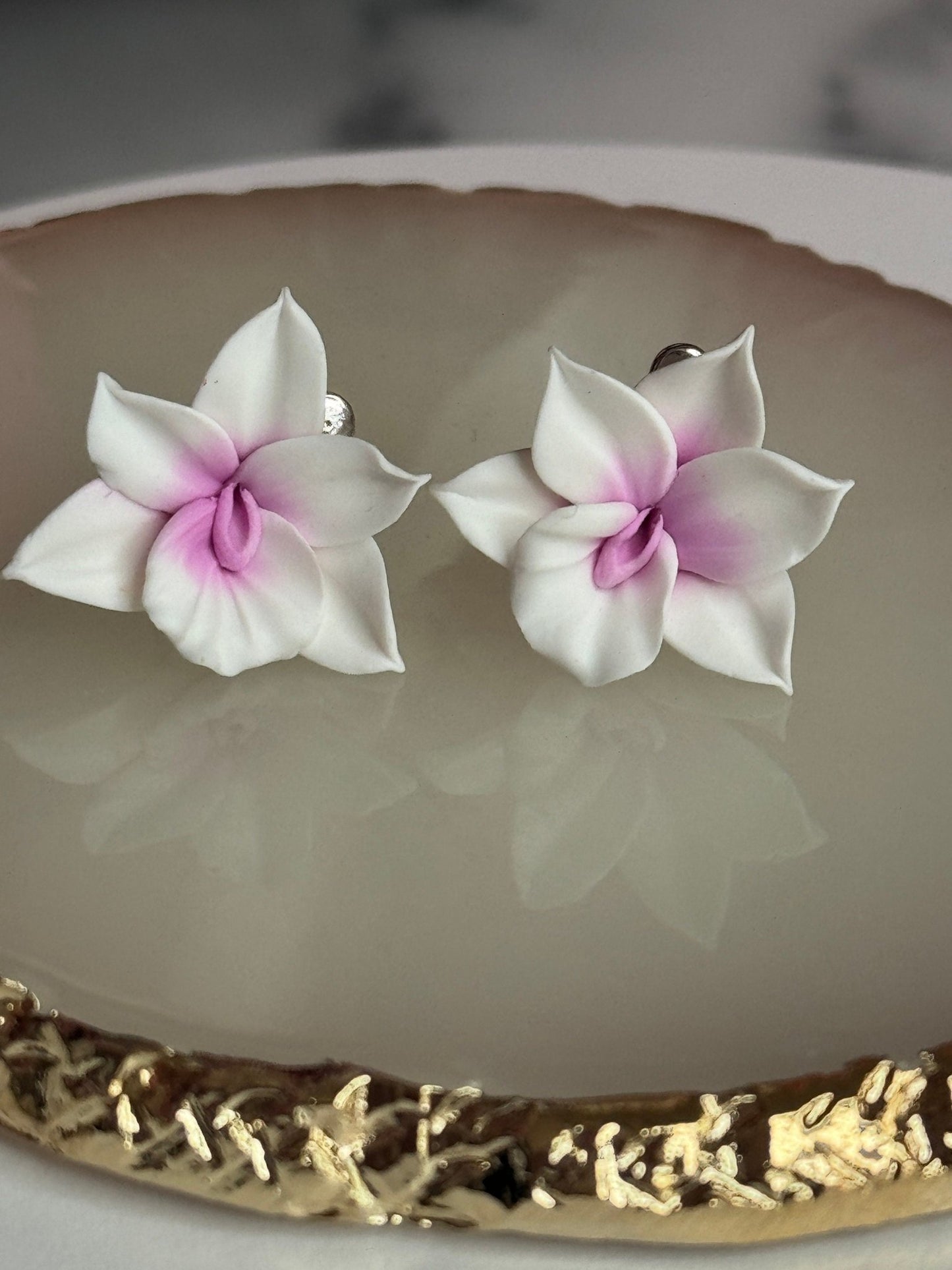 Whimsical: White and Pink Cattleya Orchid Earrings • Handmade Flower Jewelry • Bridesmaid Gift• Flower Earrings - Orchidique