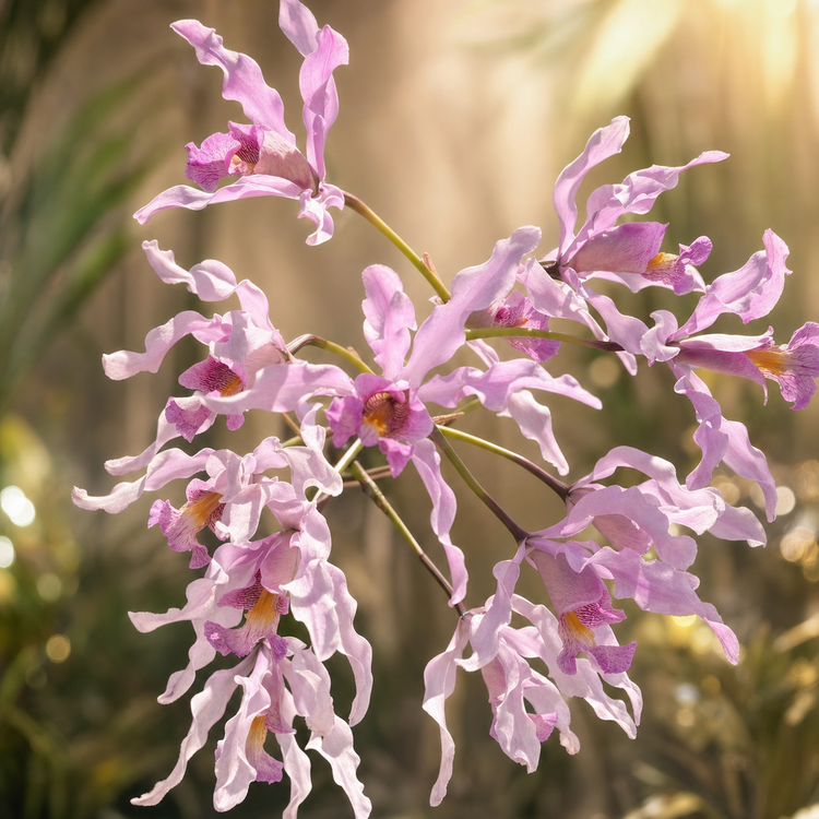 Schomburgkia orchid in bloom from Marly's greenhouse — Marly's first Schomburgkia inspiration and the muse behind Orchidique's Rare & Collector jewelry tier in 925 sterling silver with 14K gold plating