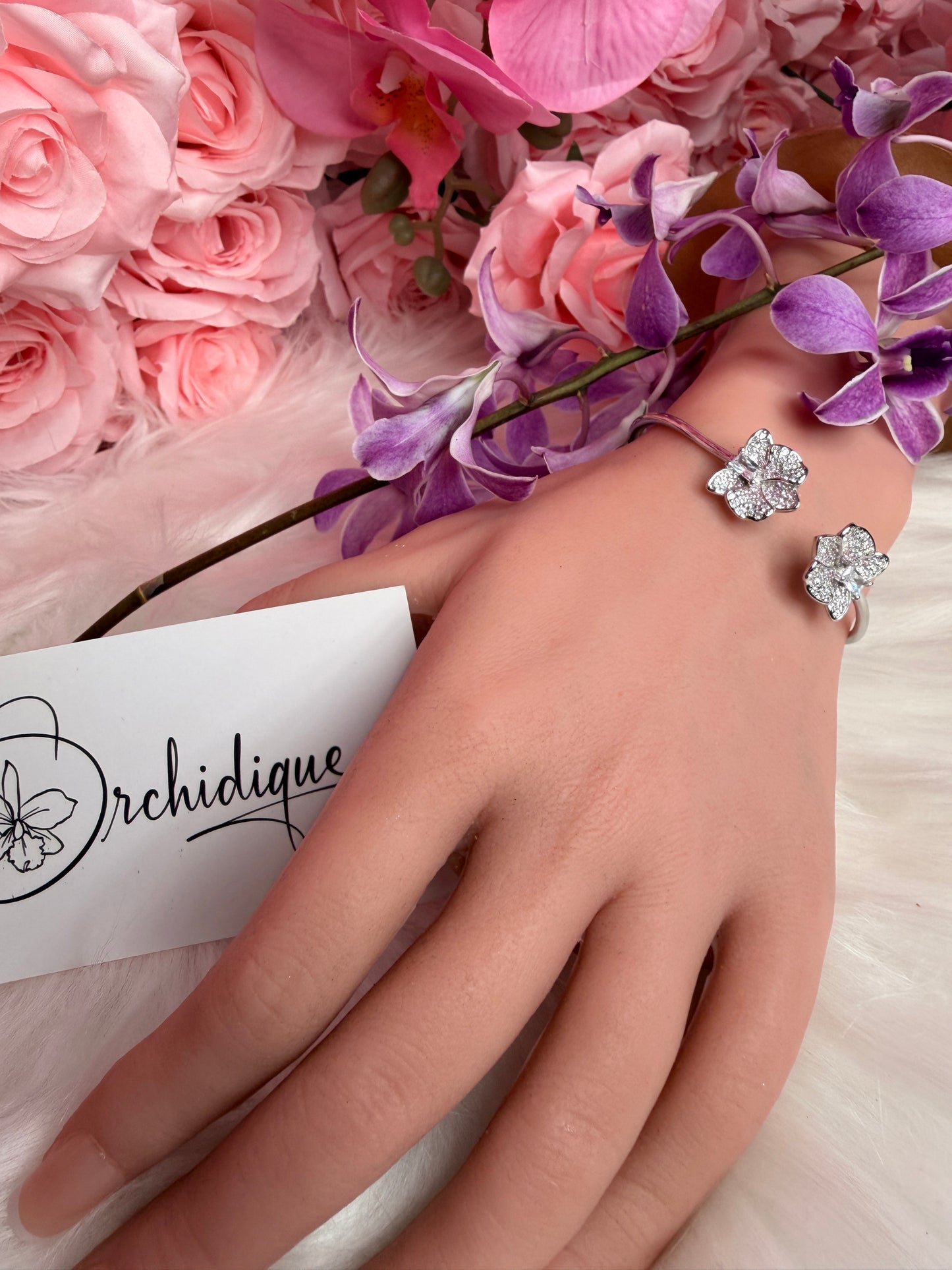 Shimmer me Dendrobium White Orchid Bangle - Orchidique