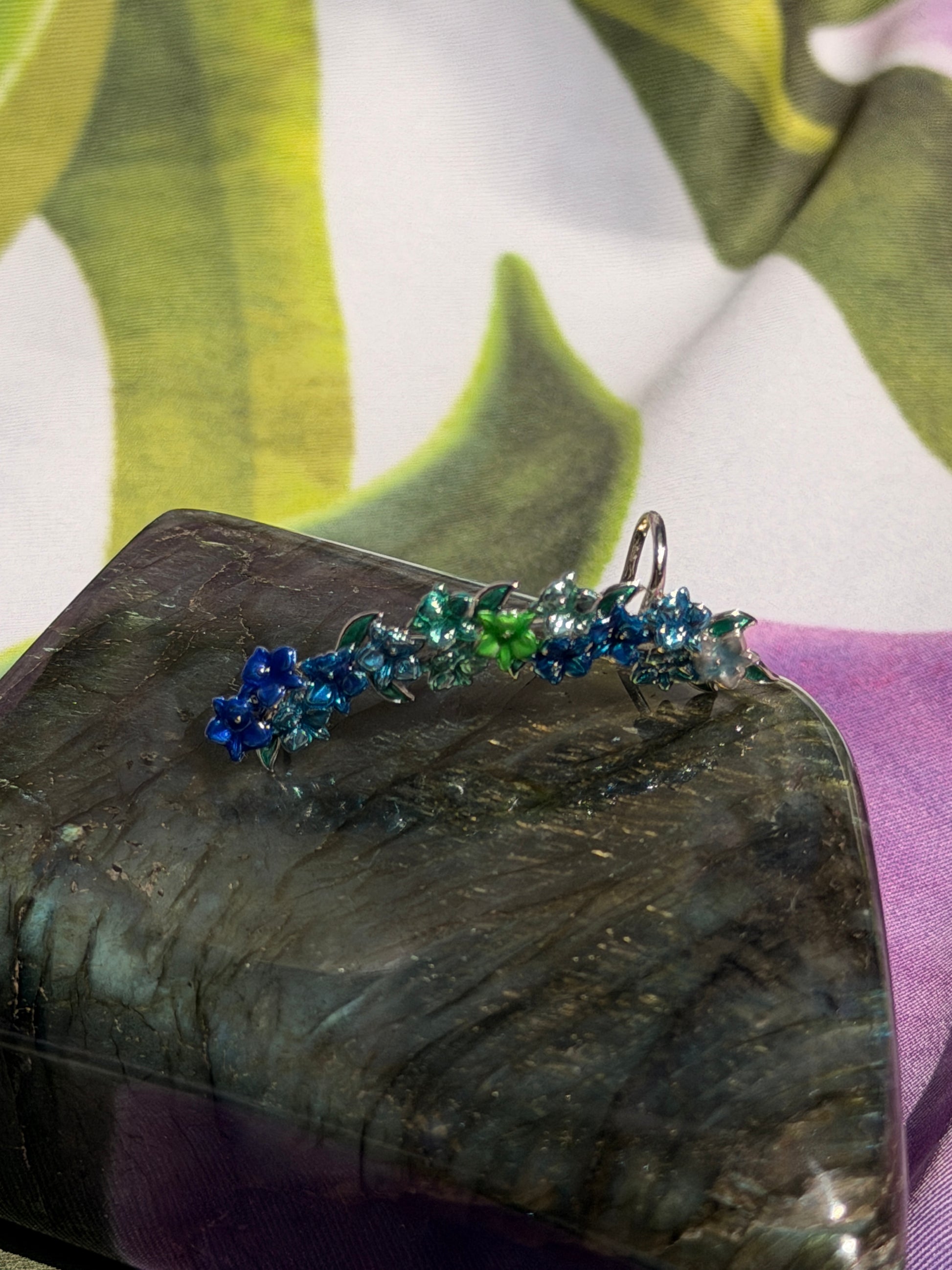 Orchid Fleur Collection : Blue Orchid Ear Cuff Stud: Cattleya Flower Earring Climber - Orchidique