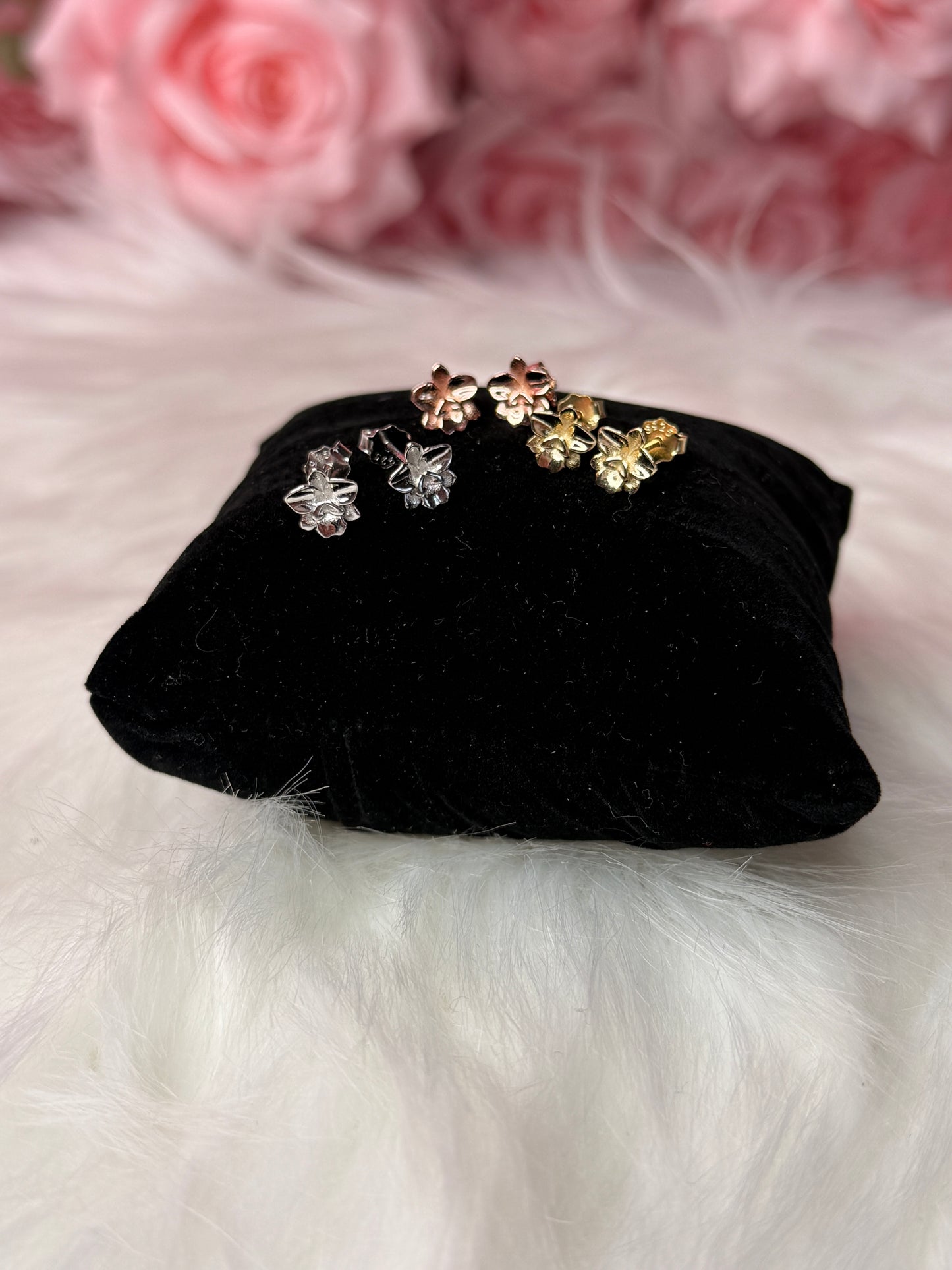 Cattleya Stud Earrings • 3D Orchid Jewelry •  White Gold • Gold • Rose Gold Mini Studs - Orchidique