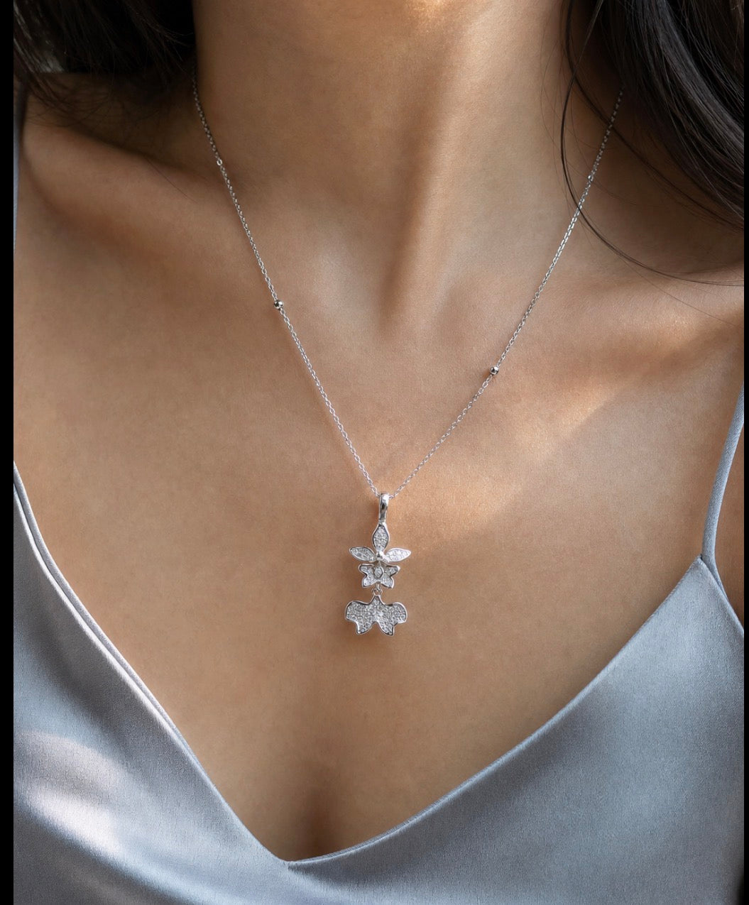 Tolumnia dancing lady orchid necklace with beaded adjustable chain