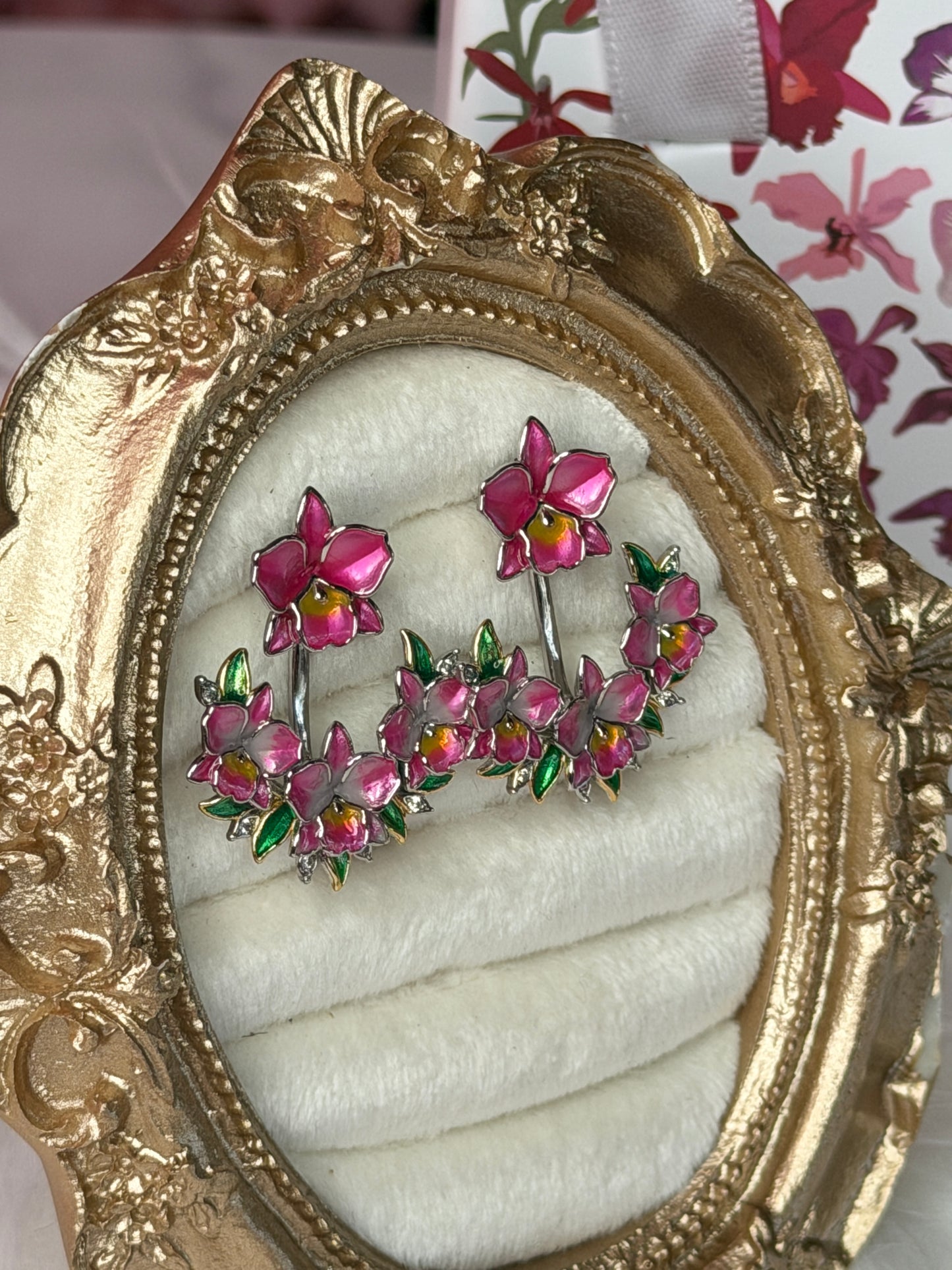 Aloha Orchid Jewelry Collection:  Pink Cattleya Flower Stud with Earring Jacket - Orchidique