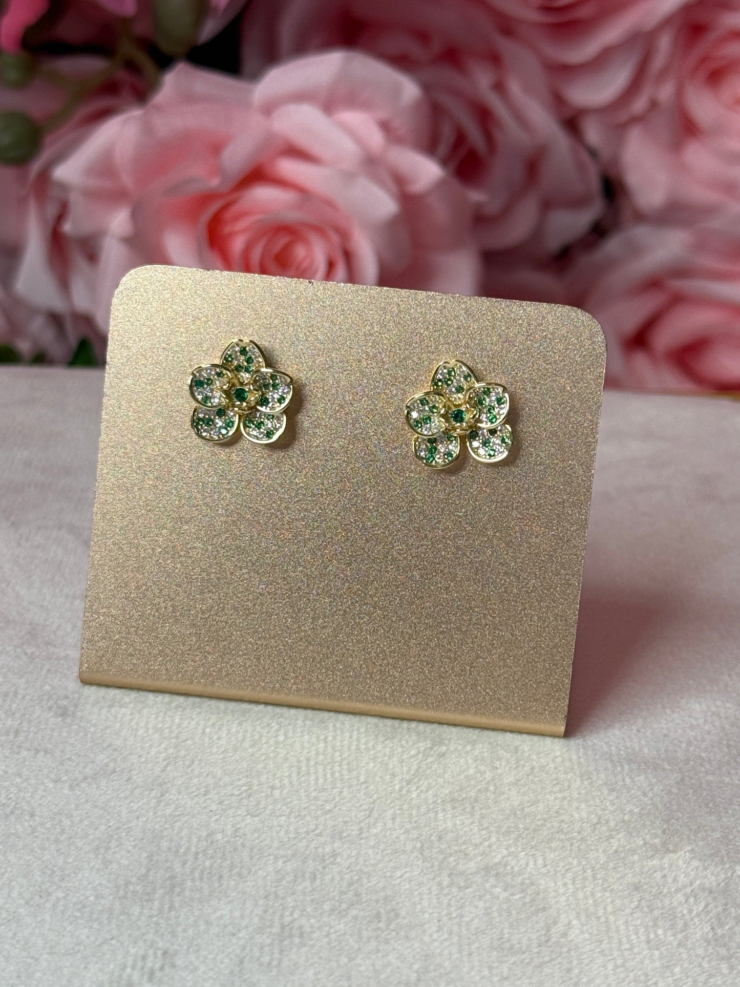 Shimmer me Vanda Collection: Gold Vanda Studs with Emerald Zircons