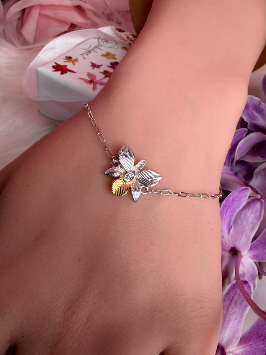 Dendrobium Orchid Bracelet : Two Tone White Gold Plated - Orchidique
