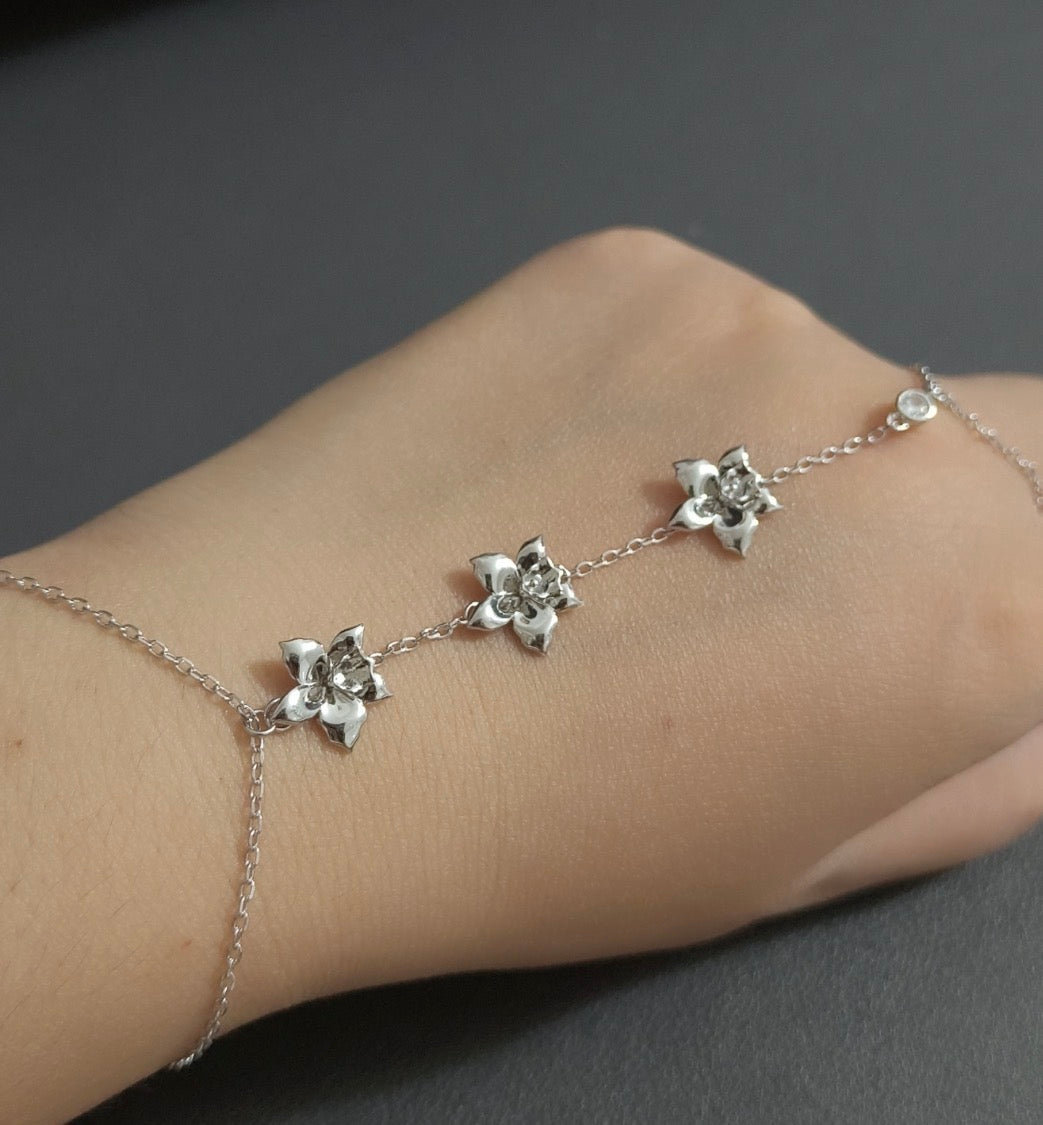 Aloha Aerial Collection • Orchid Hand Ring Chain Bracelet • Slave Bracelet Orchid Jewelry