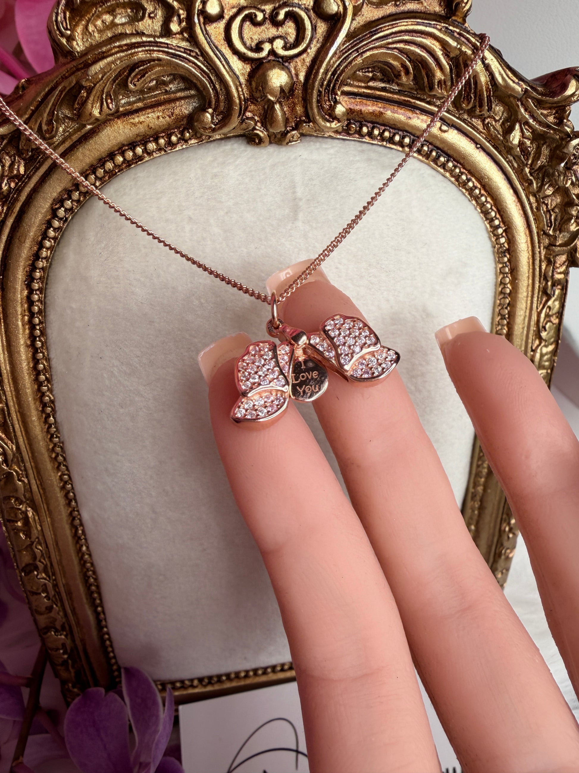 The Locket Collection: Dendrobium Orchid Locket Pendant Necklace –"I Love You," "Te Amo," or "Je T'aime"– Rose Gold - Orchidique