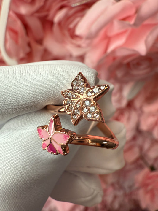 Orchid Pink Bloom Double Ring • Rose Gold Plated