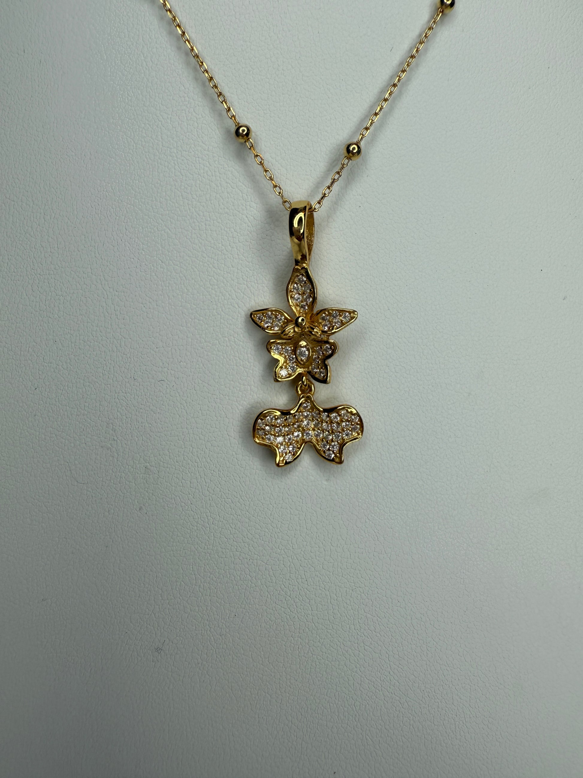 Tolumnia Orchid Pendant with Beaded Adjustable Chain - Orchidique