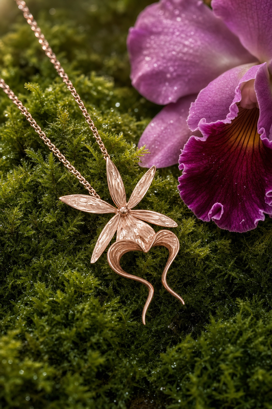 Ghost Orchid Pendant Necklace • Rose Gold • 925 Silver • Dendrophylax Orchid Jewelry