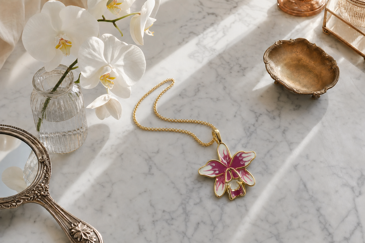 Cattleya Rubrea Violacea Orchid Necklace & Earrings - Orchidique