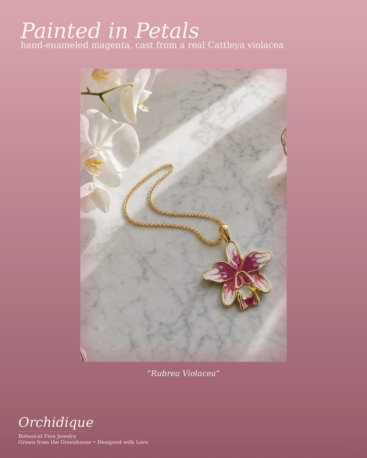 Cattleya Rubrea Violacea Necklace Earrings • 14K Gold Plated