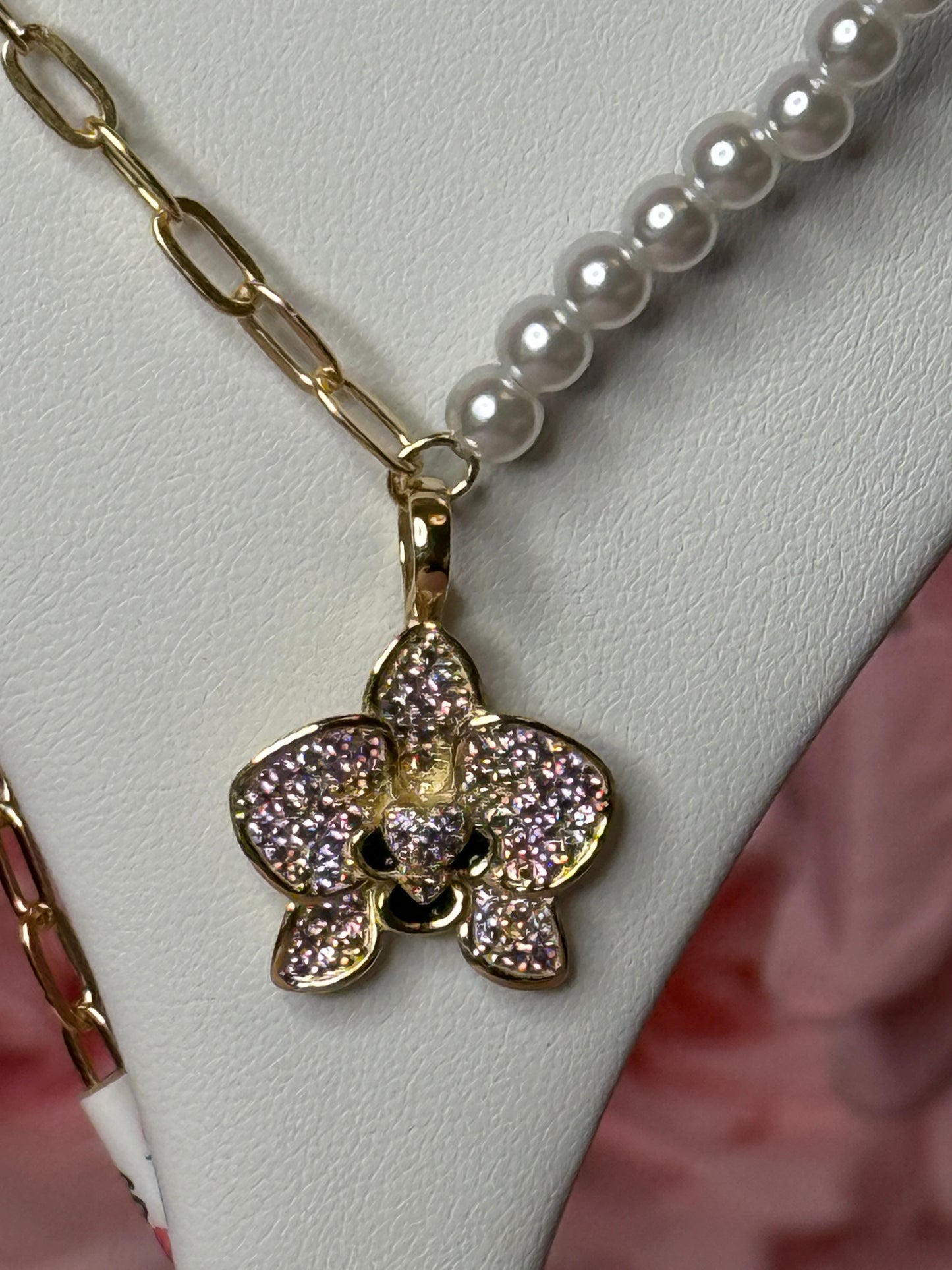 Heart Collection: Phalaenopsis Lavendar Zircon Pendant or Earrings • Pearl and Chain Combo Necklace and Earrings