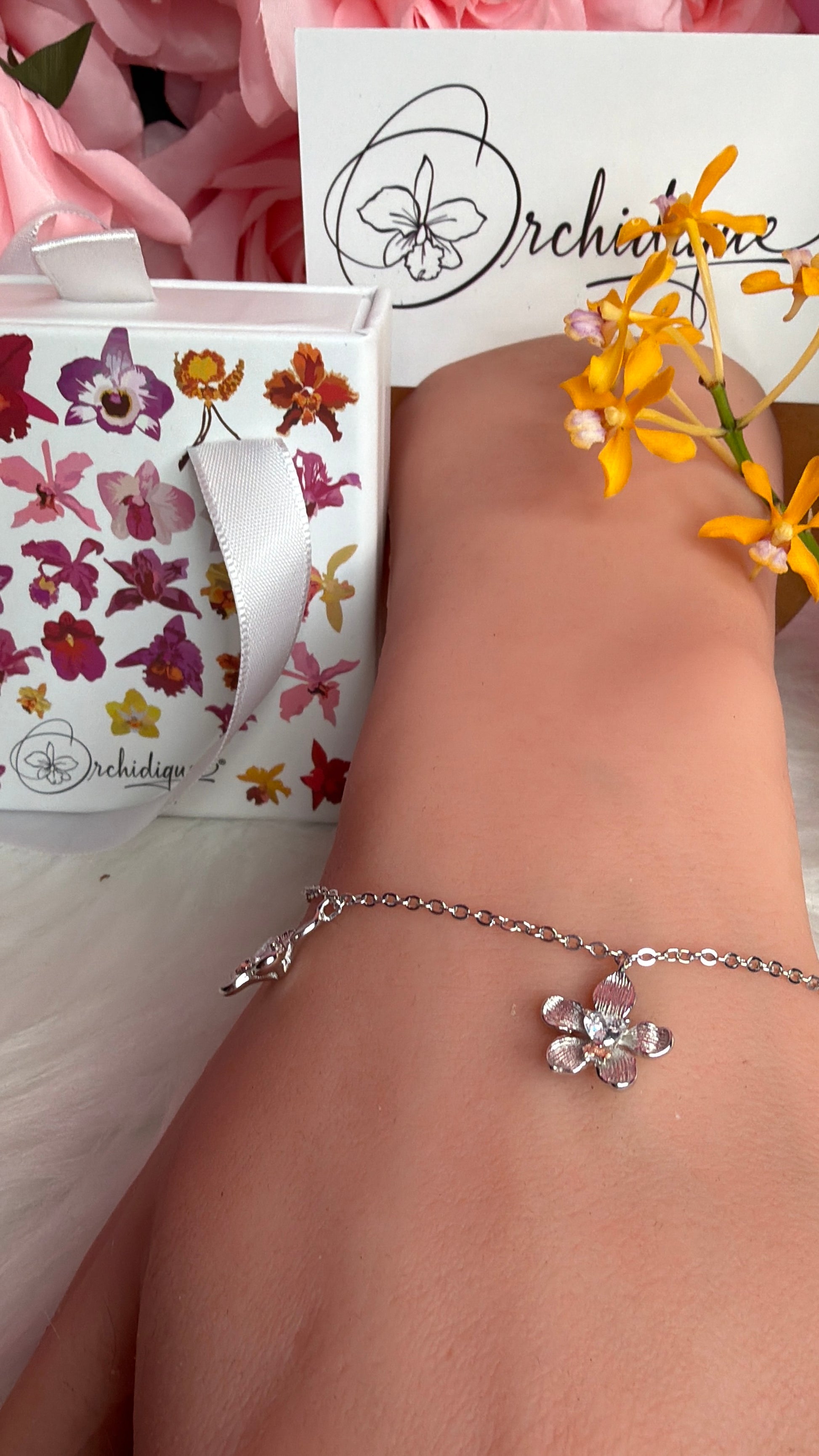 Vanda Loke Triple Orchid Bracelet : White Gold Plated - Orchidique
