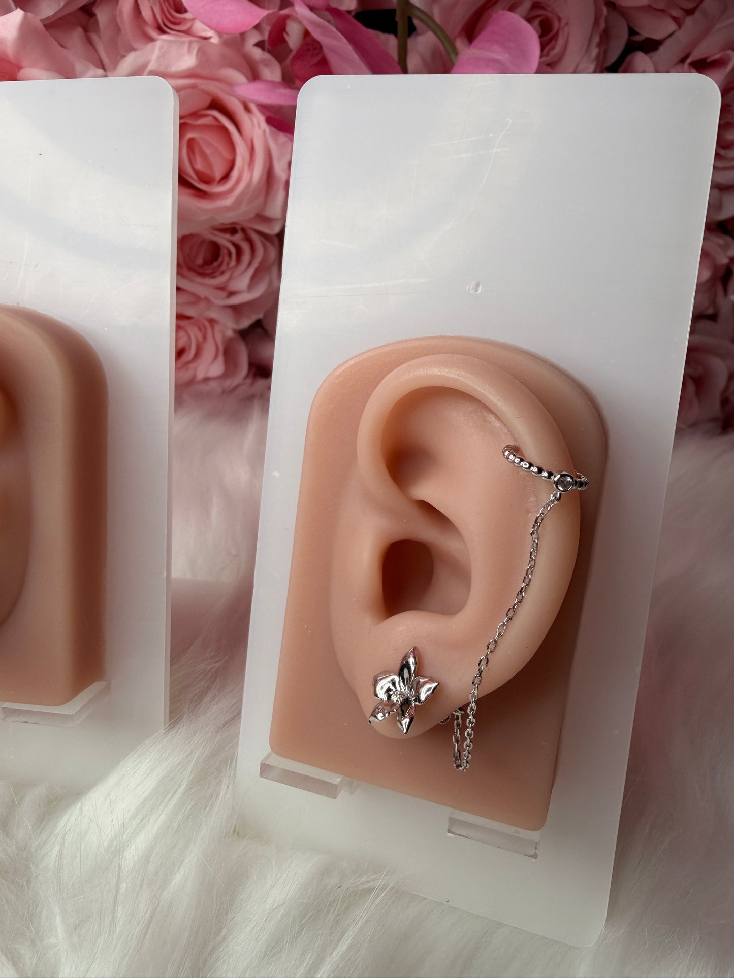 Aloha Aerial Cuff Collection • Orchid Chain Stud • Rhodium Tarnish-Free Orchid Jewelry