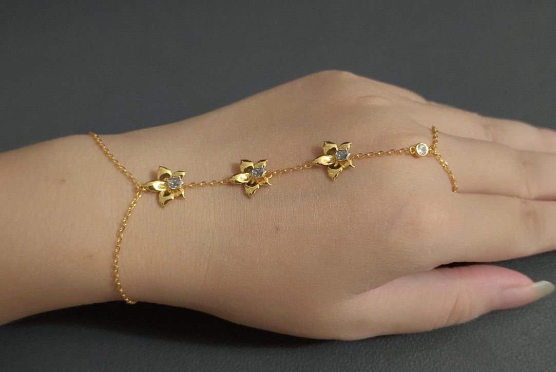 Aloha Aerial Collection • Orchid Hand Ring Chain Bracelet • Slave Bracelet Orchid Jewelry