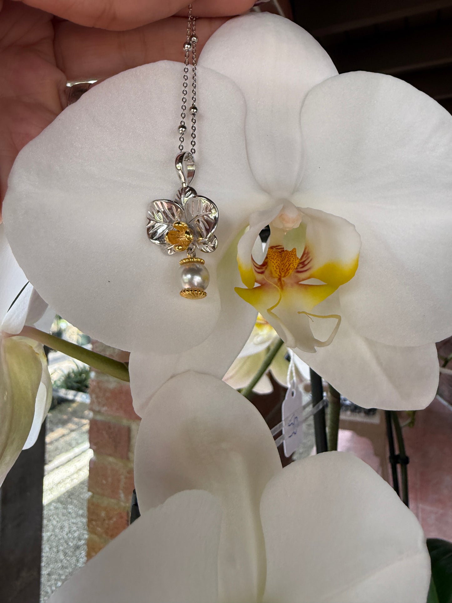 Orchid Pearl Drop Wedding Set • Two Tone Earrings and Pendant Necklace Jewelry