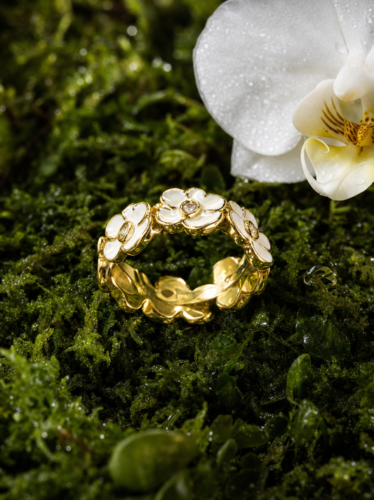 Vanda Orchid Rings Collection • Hand-Painted Enamel • 14K Gold Plated